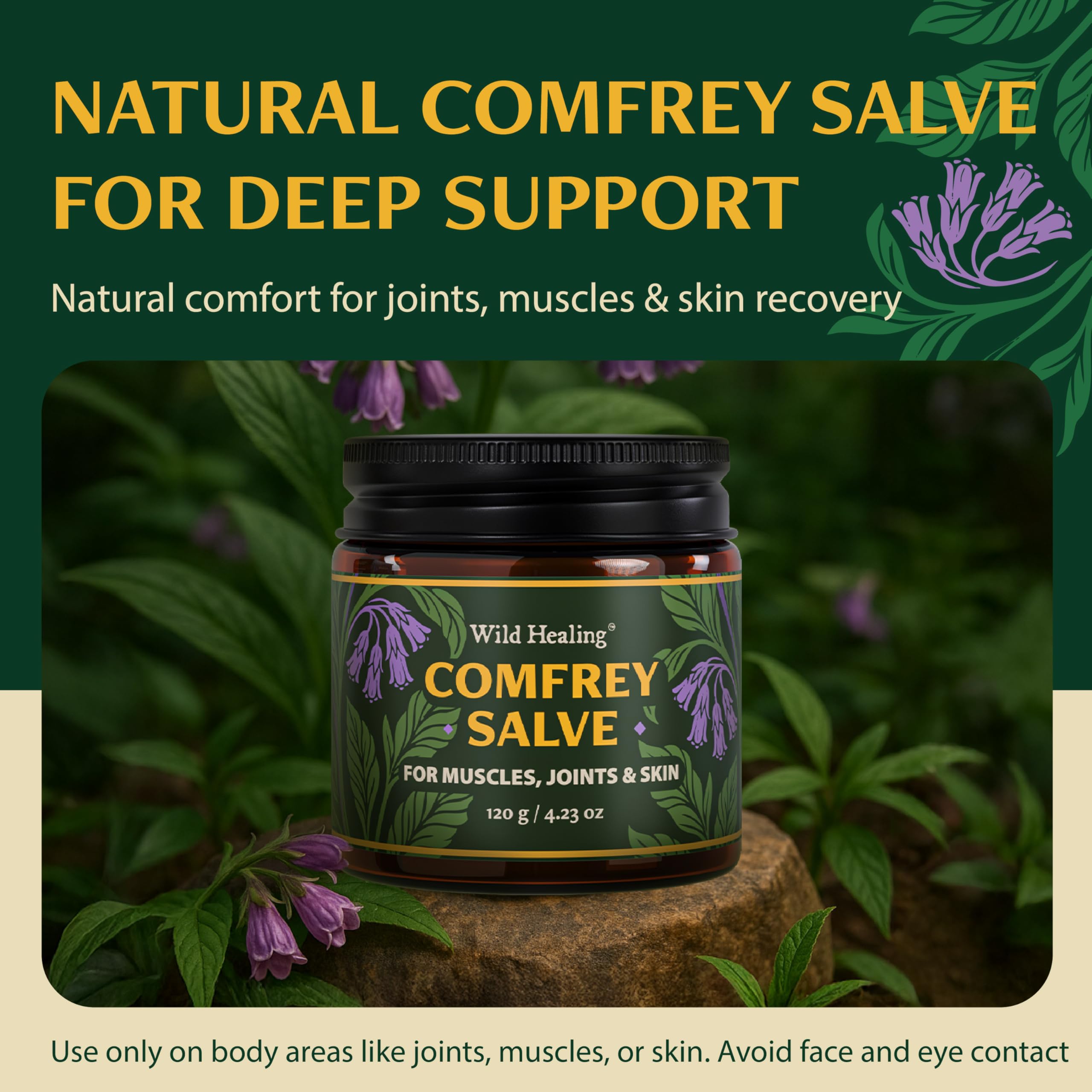 Wild Healing Comfrey Salve – Concentrated Herbal Balm with Arnica, Magnesium & MSM – Soothing Botanical Cream for Joints, Muscles & Dry Skin – 4.23 oz Wild Healing uk supplements