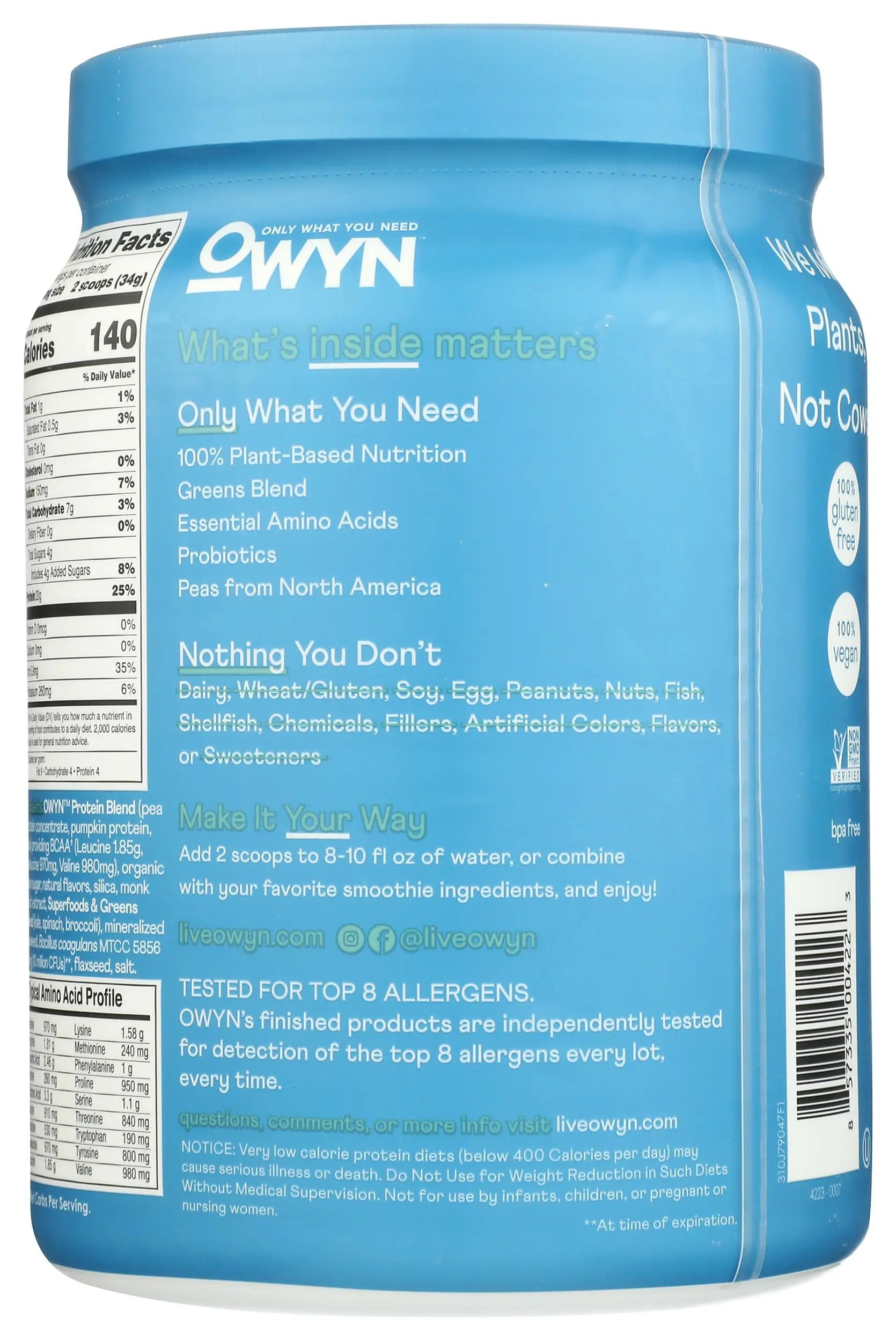 OWYN Only What You Need Plant-Based Protein Powder, Smooth Vanilla, 1.05 lbs OWYN Only What You Need uk supplements