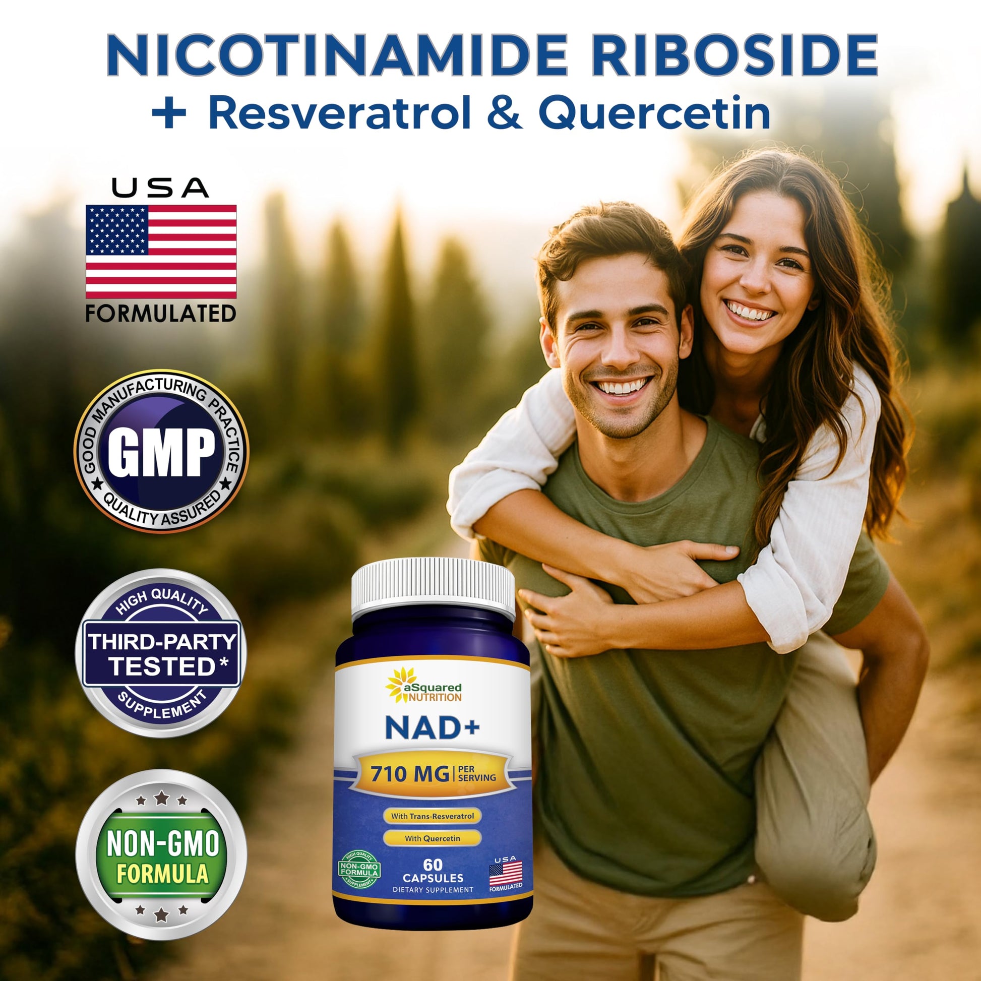 aSquared Nutrition NAD Resveratrol Supplement - NAD+ Nicotinamide Riboside 500mg (Vitamin B3) Plus Trans-Resveratrol & Quercetin - NMN Alternative for Men & Women - 60 Capsules aSquared Nutrition uk supplements
