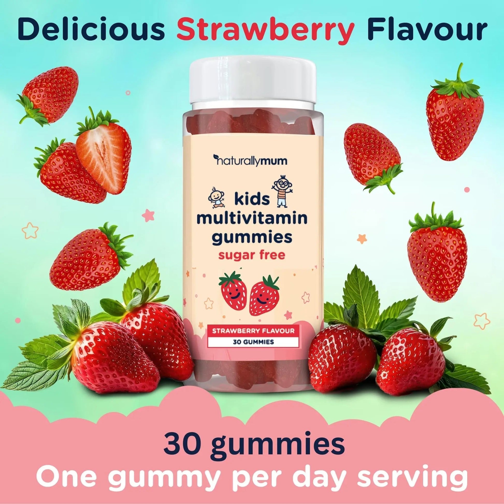 NaturallyMum Kids Multivitamin Gummies | for Children | Vegan Friendly | 30 Chewable Gummies | with Vitamins A, D, E, B6, B12, C | NaturallyMum uk supplements