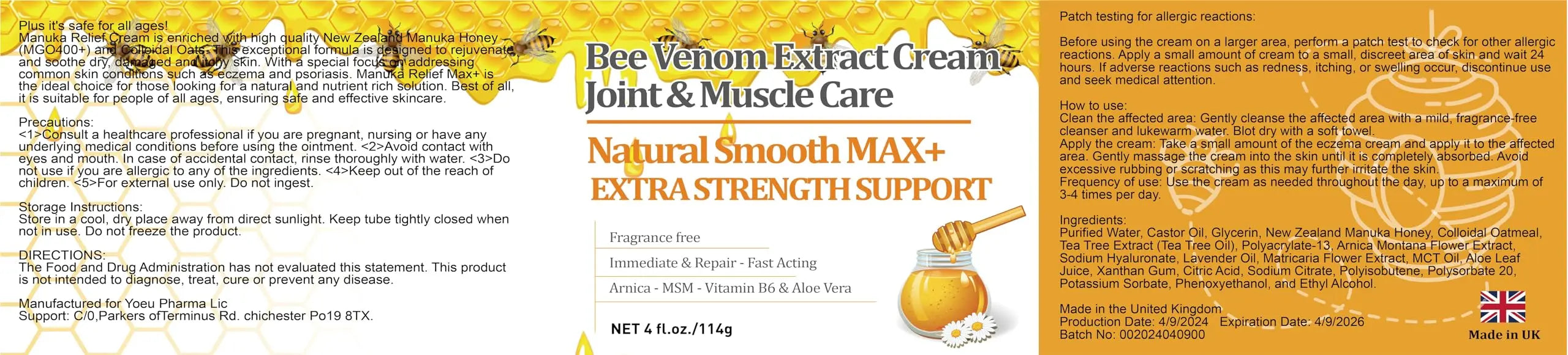 YOKOBBYES Pure Bee Venom Joint, Muscle & Bone Cream, Instant Relief, Back, Neck, Hand, Feet, Knee, Muscle, Shoulder, Ankle, Foot Discomfort, for Adults and The Elderly, YOKOBBYES uk supplements