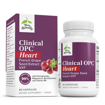 Terry Naturally Clinical OPC Heart - Heart Health Supplement with Magnesium, Vitamin B6, Grape Seed Extract - Dietary Supplement for Artery Health & Circulation - 60 Capsules Terry Naturally uk supplements