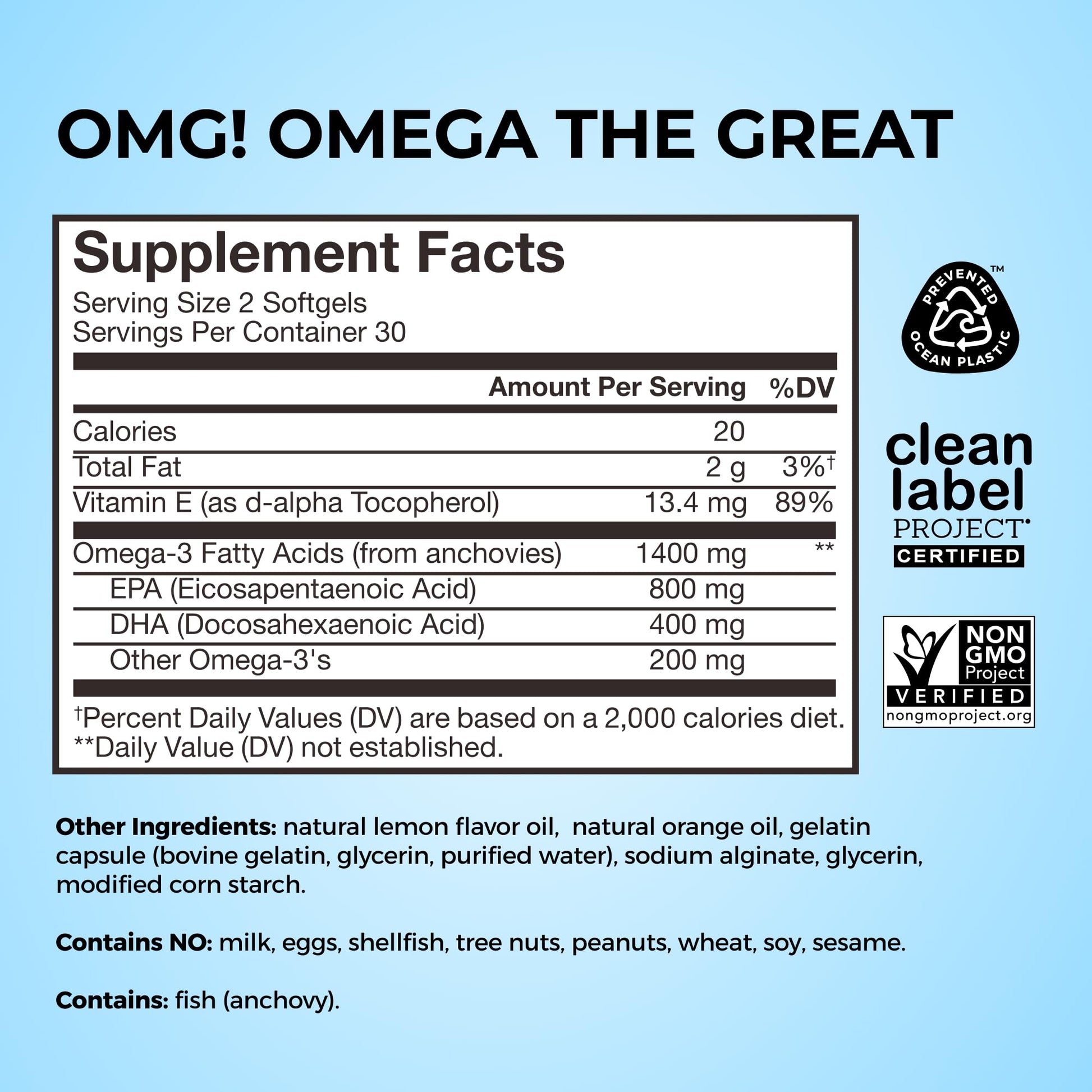HUM OMG! Omega The Great Triple Omega 3 Fish Oil Supplement for Women & Men with Vitamin E, DHA & EPA, Skin Care & Skin Tone Support for Heart & Brain Health, Gluten Free, Non GMO, 60 Softgels HUM uk supplements