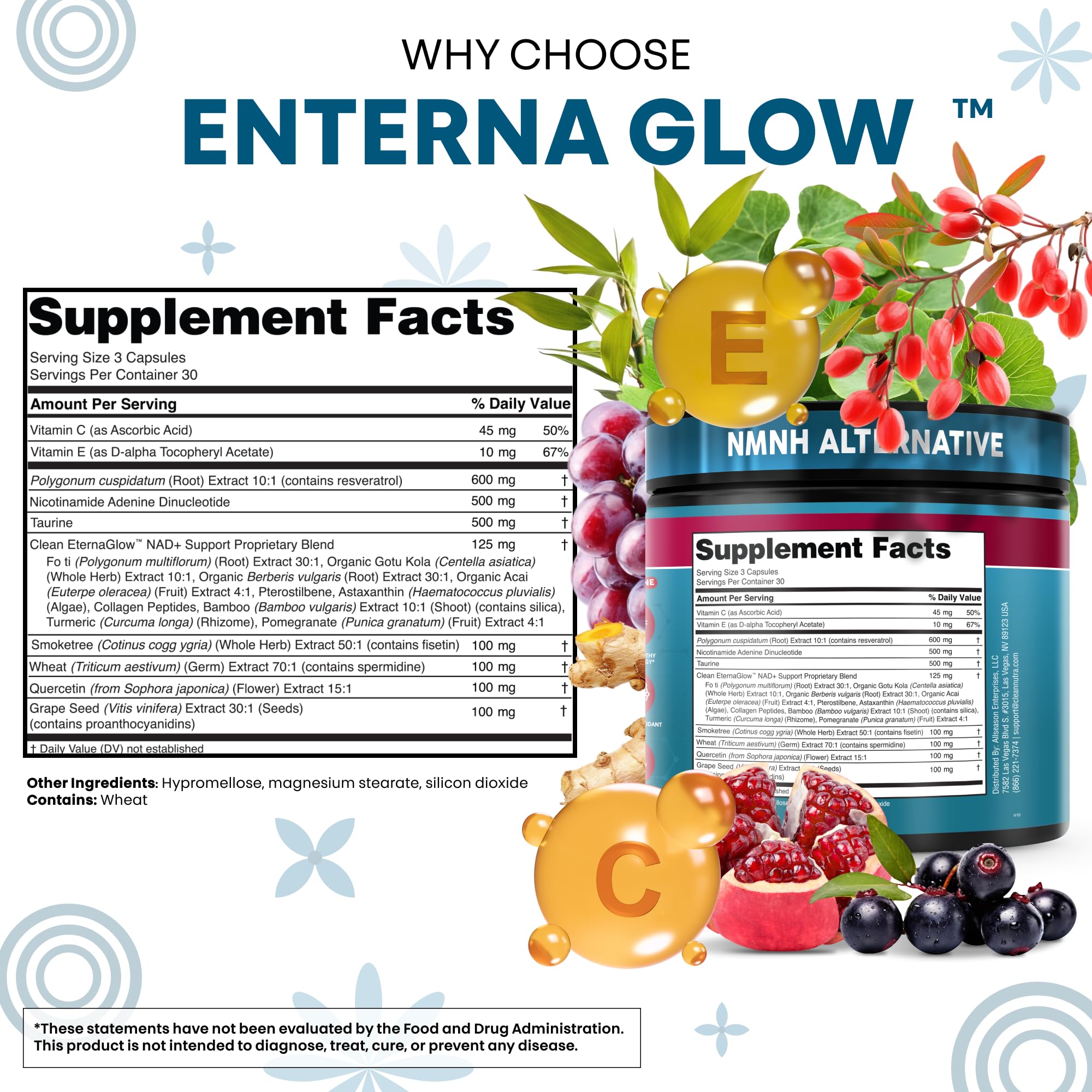 Clean NAD Supplement Resveratrol Liposomal NAD+ Spermidine Fisetin Wheat Germ Quercetin Grape Seed Extract Gotu Kola Berberine Astaxanthin Peptides for Women Energy 90 Capsules Clean Nutraceuticals uk supplements