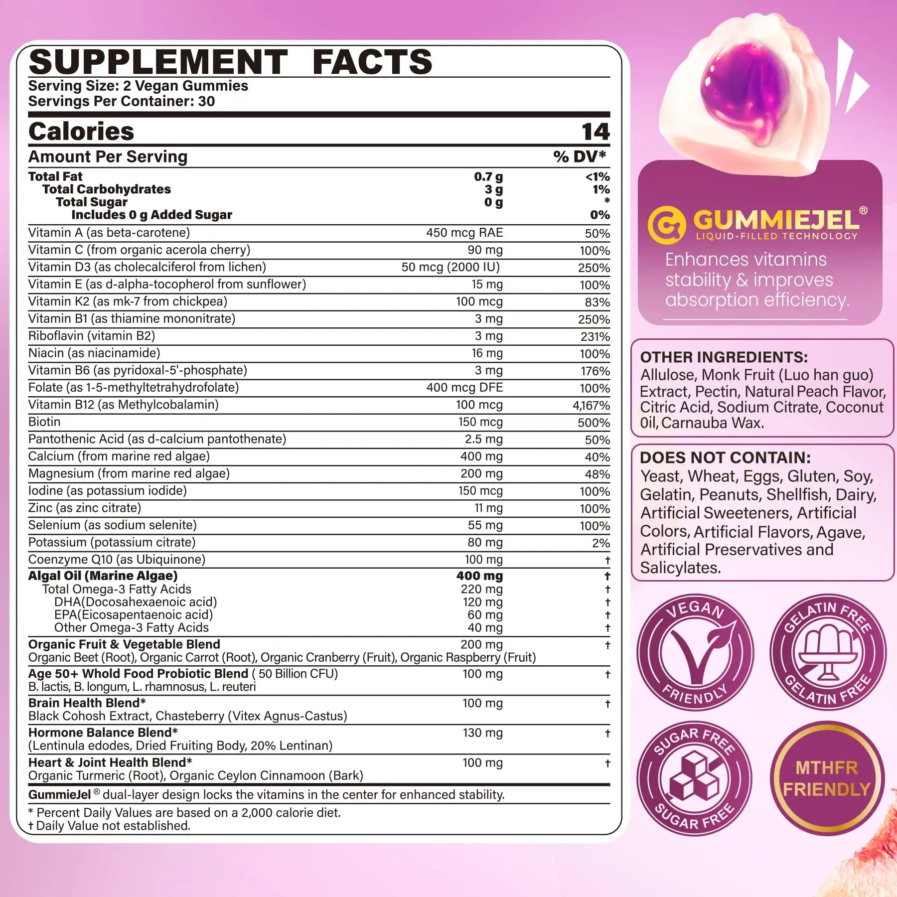Multivitamin for Women 50 Plus Gummies, Vegan Omega 3, Methylfolate, Calcium, D3 K2, CoQ10, Daily Vitamin A C E, Methylated B12, Biotin, B Complex Nextdia uk supplements