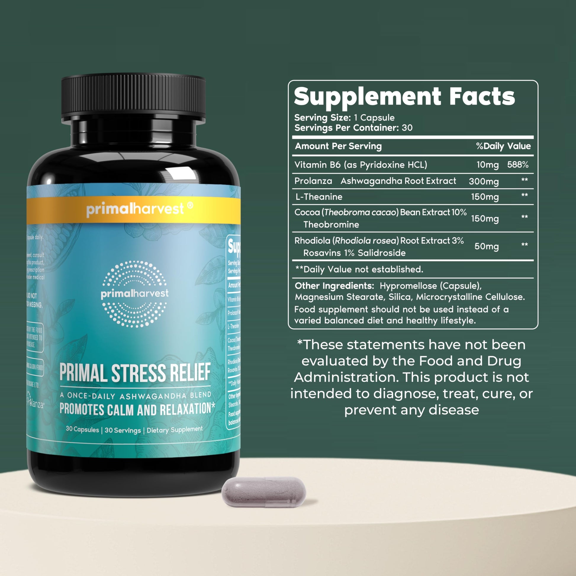 Primal Harvest Stress Relief Supplement for Women and Men Pure Ashwagandha Root Extract, L-Theanine Supplements, 30 Capsules Primal Harvest uk supplements