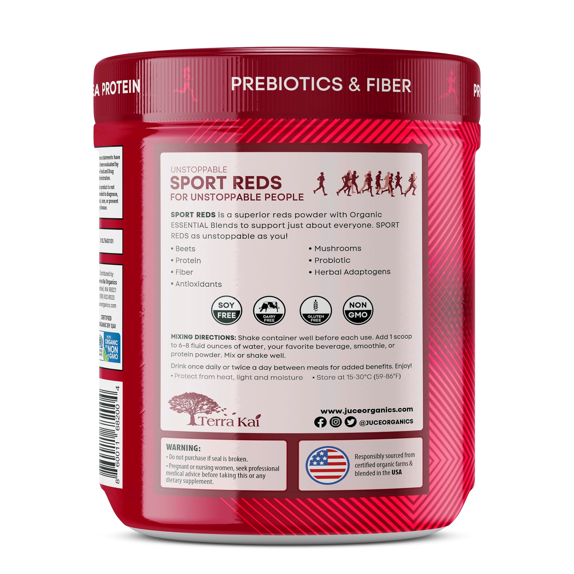 Terra Kai Organics Juce SR7 Sport Reds Organic Fruit & Veggies w/Pea Protein | 43 Superfoods, Antioxidants, Mushrooms, Beets, Herbal Adaptogens, Probiotic, Fiber, Garden Berry Flavor (30 Servings) Terra Kai Organics uk supplements