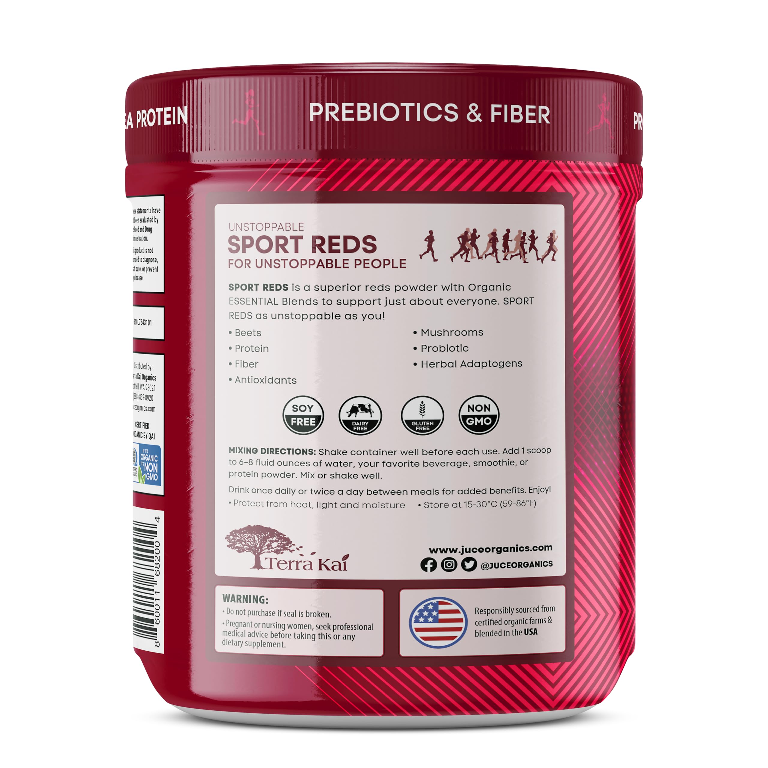 Terra Kai Organics Juce SR7 Sport Reds Organic Fruit & Veggies w/Pea Protein | 43 Superfoods, Antioxidants, Mushrooms, Beets, Herbal Adaptogens, Probiotic, Fiber, Garden Berry Flavor (30 Servings) Terra Kai Organics uk supplements