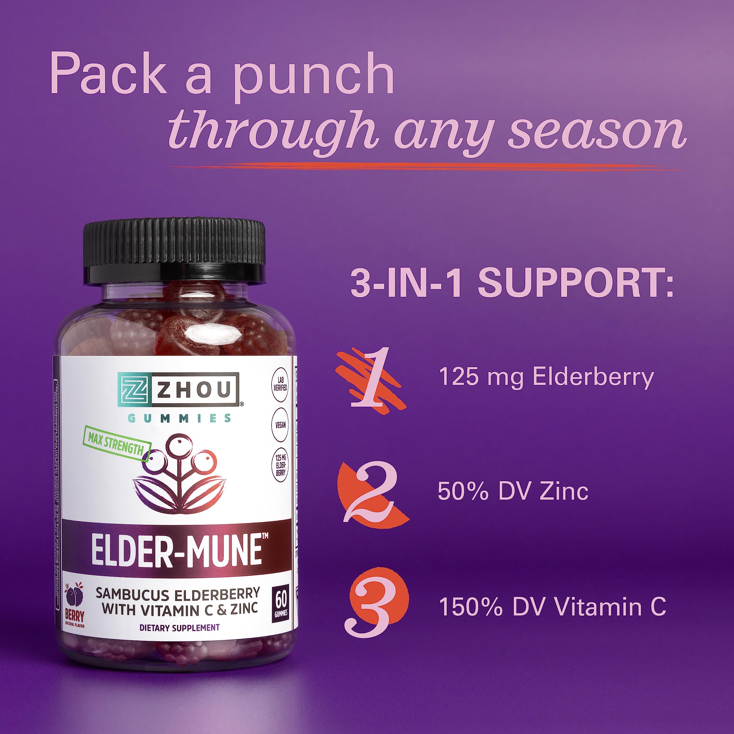 Zhou Nutrition Elder-Mune Sambucus Elderberry Gummies with Zinc and Vitamin C Zhou Nutrition uk supplements