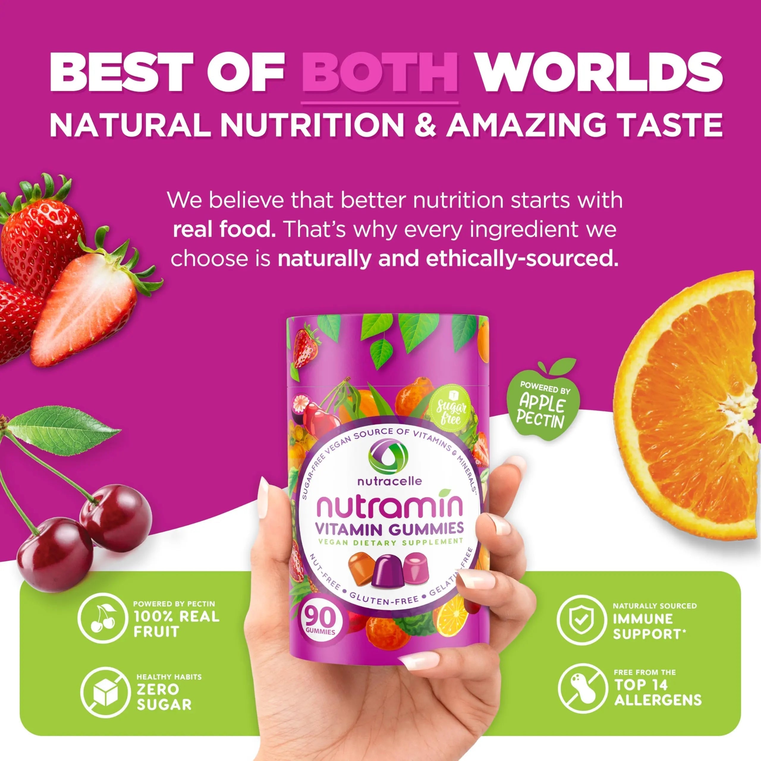 NUTRAMIN Daily Vegan Keto Multivitamin Gummies Non-GMO Natural Vitamin C, D + Zinc for Immunity, Plant-Based, Sugar-Free Nutracelle uk supplements