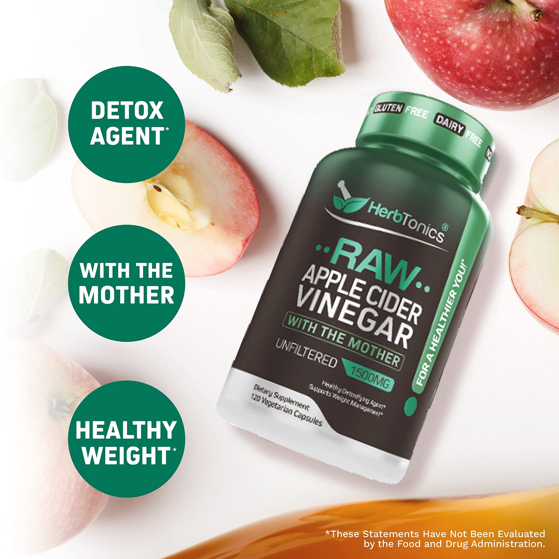 Herbtonics Raw Apple Cider Vinegar Capsules, 1500mg Detox Support (Packaging May Vary), 90 Caps Herbtonics uk supplements