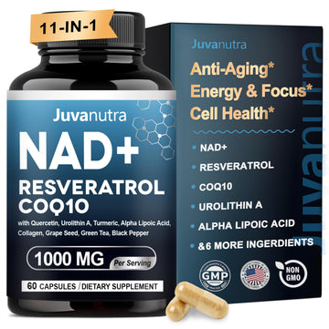 NAD Supplement 11-in-1 Extra Strength – Liposomal NAD with Resveratrol, CoQ10, Urolithin A, ALA & Turmeric – Supports Anti-Aging, Cellular Repair, Energy & Focus – for Women & Men – 60 Capsules JuvaNutra uk supplements