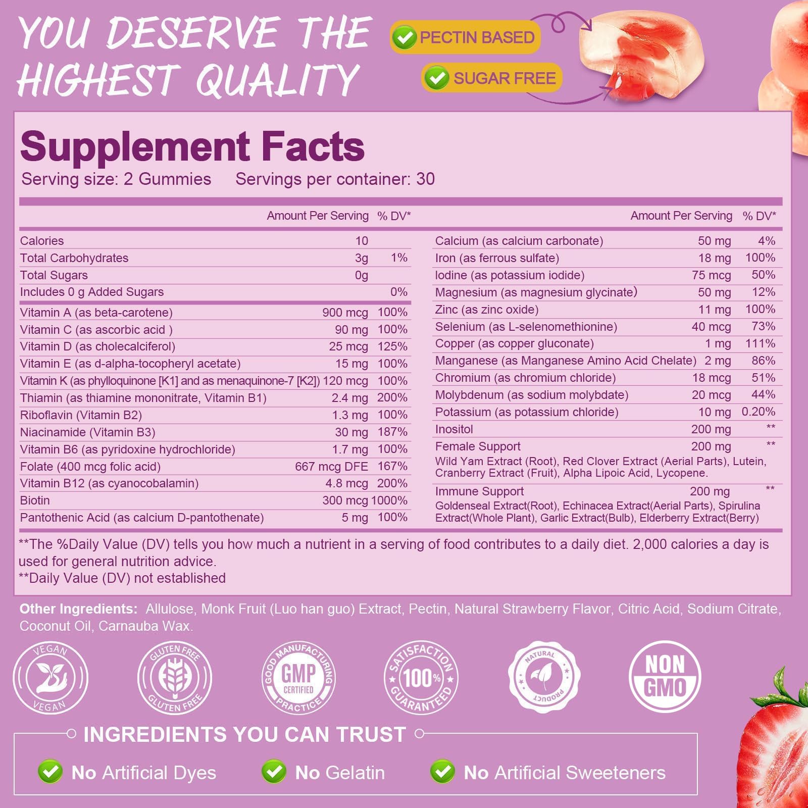 Totaria Sugar Free Multivitamin Gummies for Women 14+ w/Iron, Inositol, Folate, Biotin, Womens Daily Multivitamin Gummy w/Vitamin A, C, B, D3, K2 Totaria uk supplements