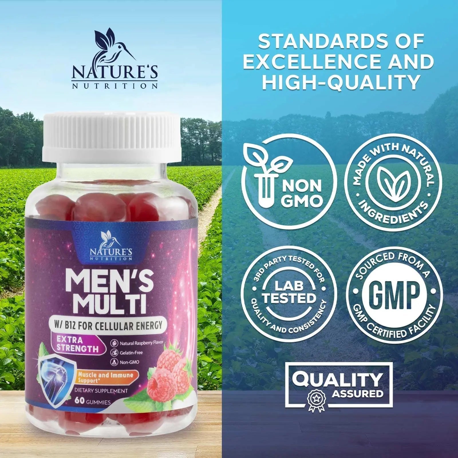Multivitamin for Men - Complete Daily Mens Multivitamin Gummies with Vitamin D, B Vitamins, Zinc & More - Energy, Memory, Focus & Immune Health Support Nature's Nutrition uk supplements