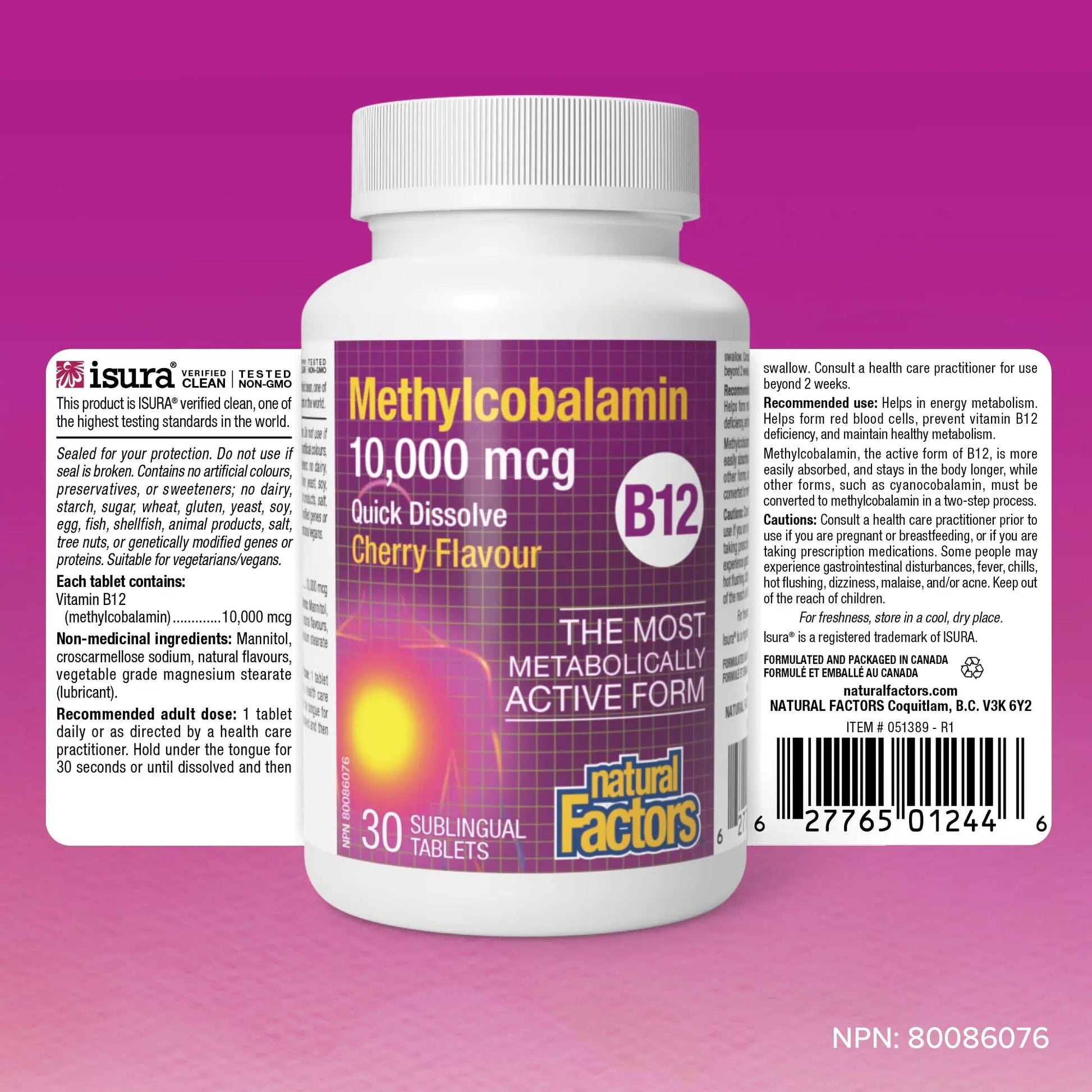 Natural Factors B12 Methylcobalamin, 10,000 mcg, Cherry, 30 Chewable Tablets Natural Factors uk supplements