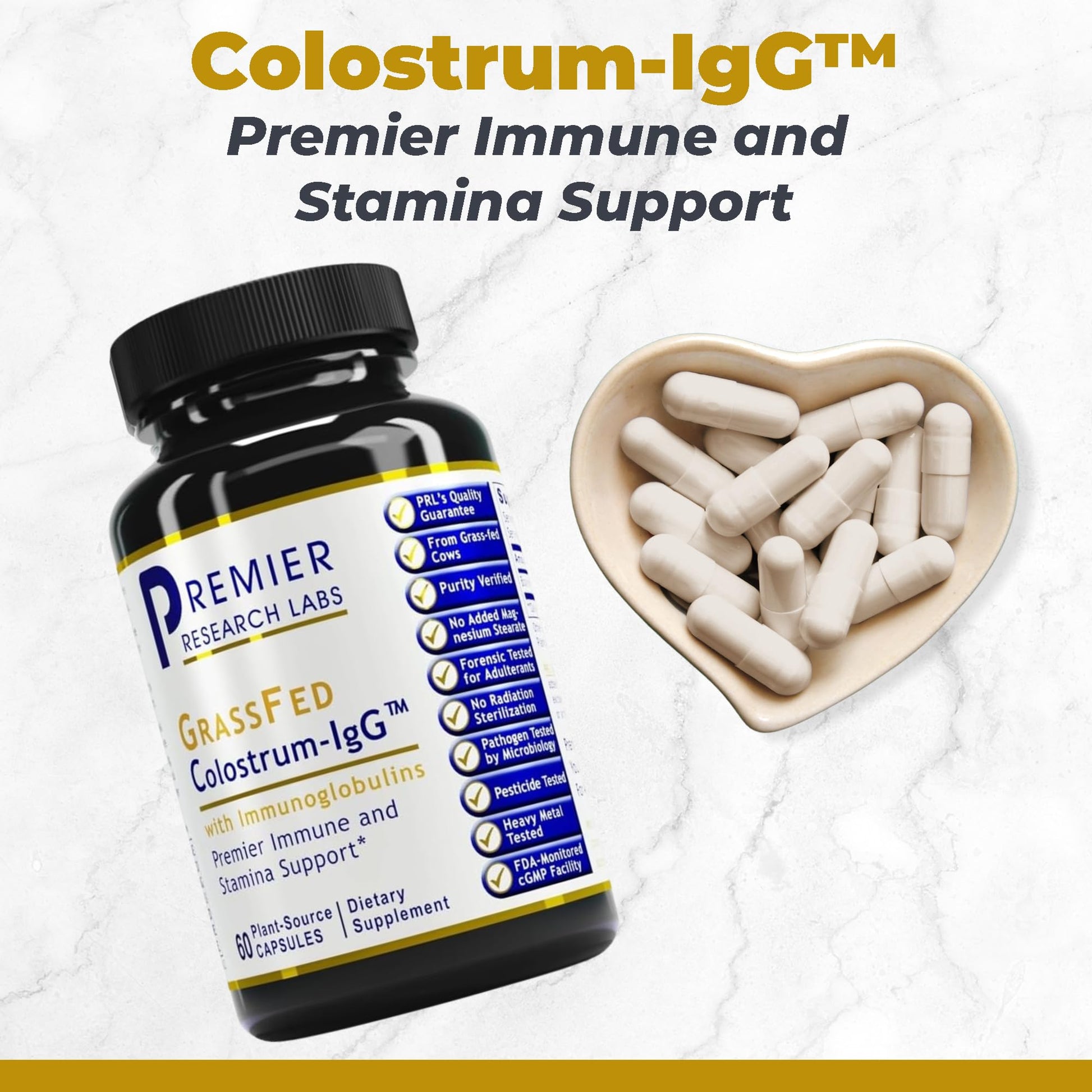 Premier Research Labs Colostrum-IgG - Colostrum Supplement, Bovine Colostrum for Humans, Cow Colostrum for Immune Health, Superfood with Lactoferrin, Amino Acids, Nucleotides - 60 Capsules Premier Research Labs uk supplements