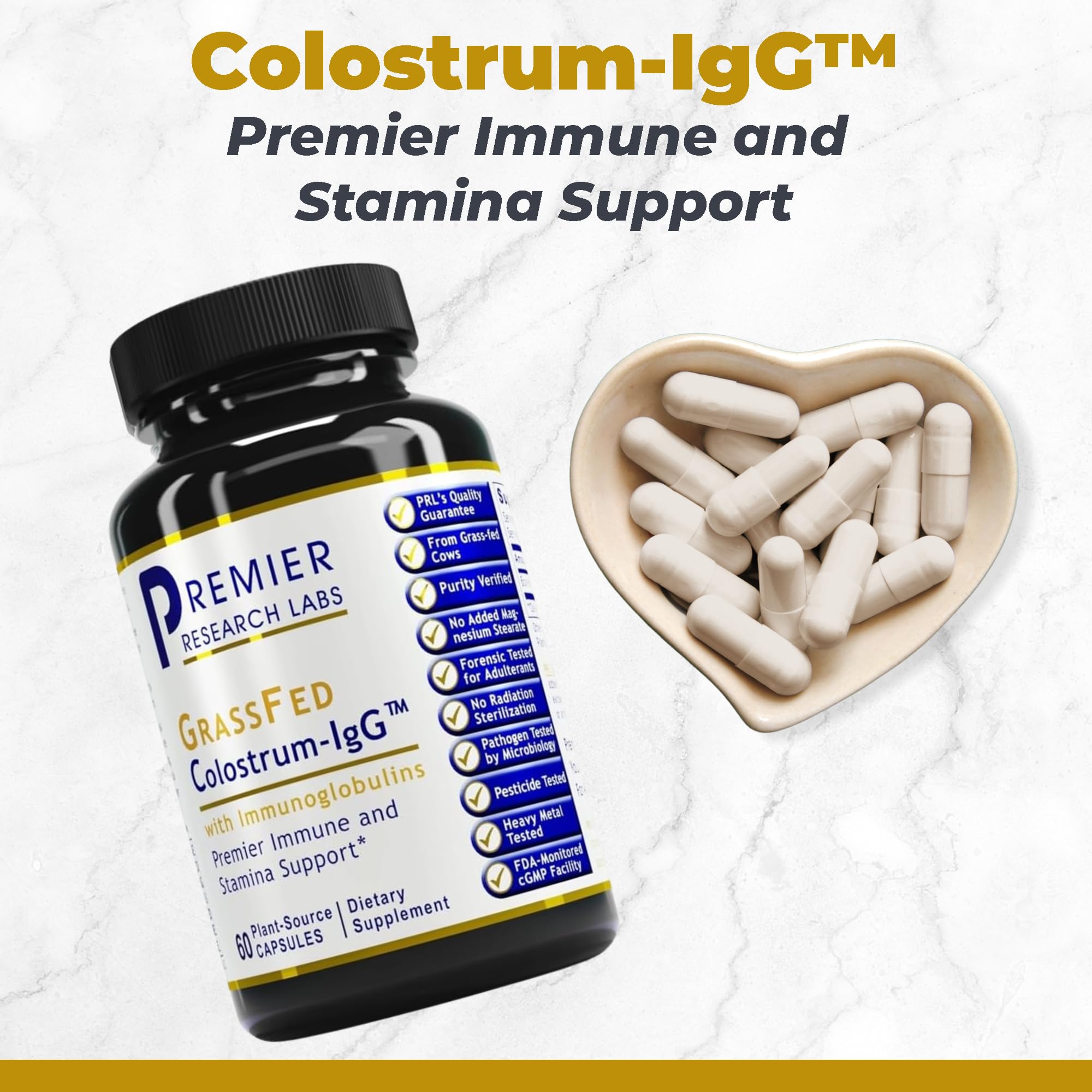 Premier Research Labs Colostrum-IgG - Colostrum Supplement, Bovine Colostrum for Humans, Cow Colostrum for Immune Health, Superfood with Lactoferrin, Amino Acids, Nucleotides - 60 Capsules Premier Research Labs uk supplements