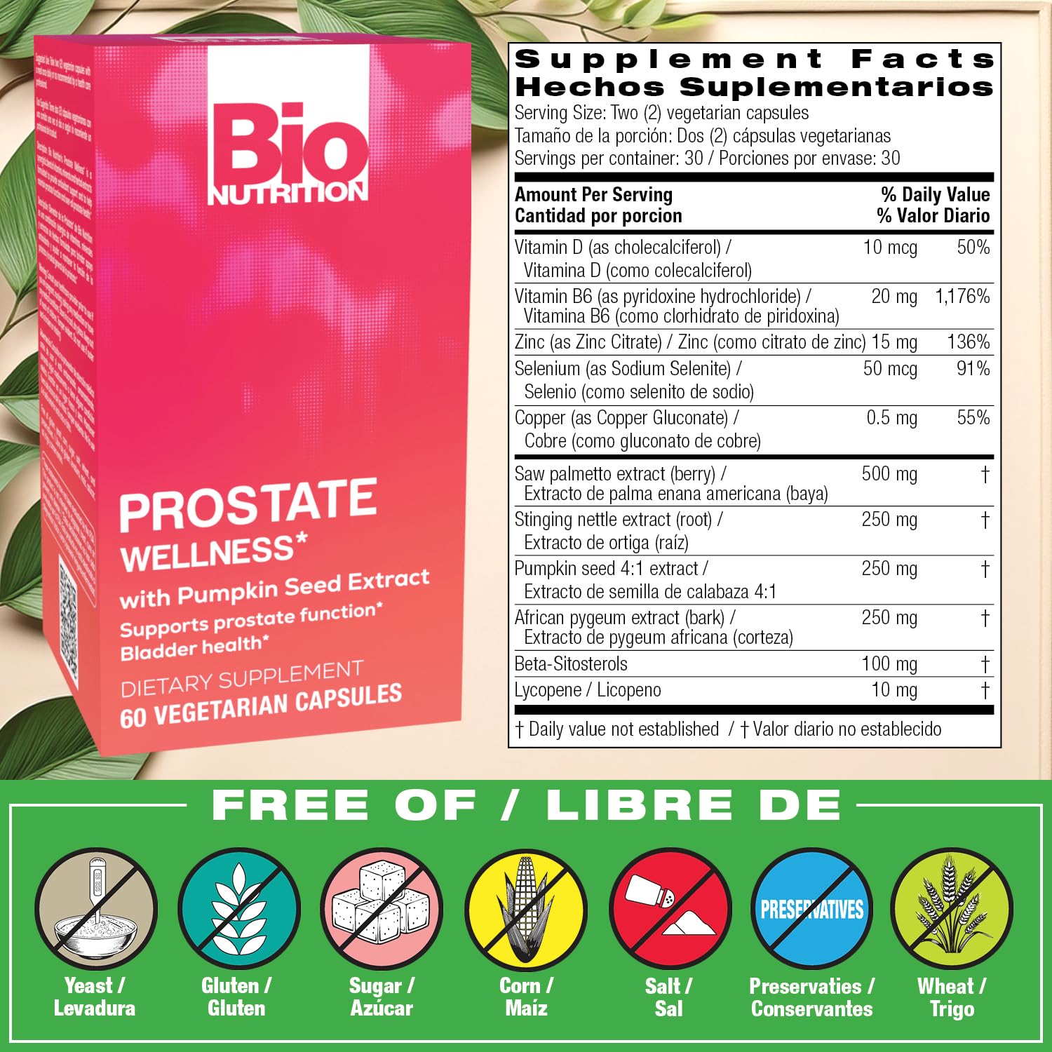 Bio Nutrition Prostate Wellness with Pumpkin Seed Extract 60 Capsules Bio Nutrition uk supplements