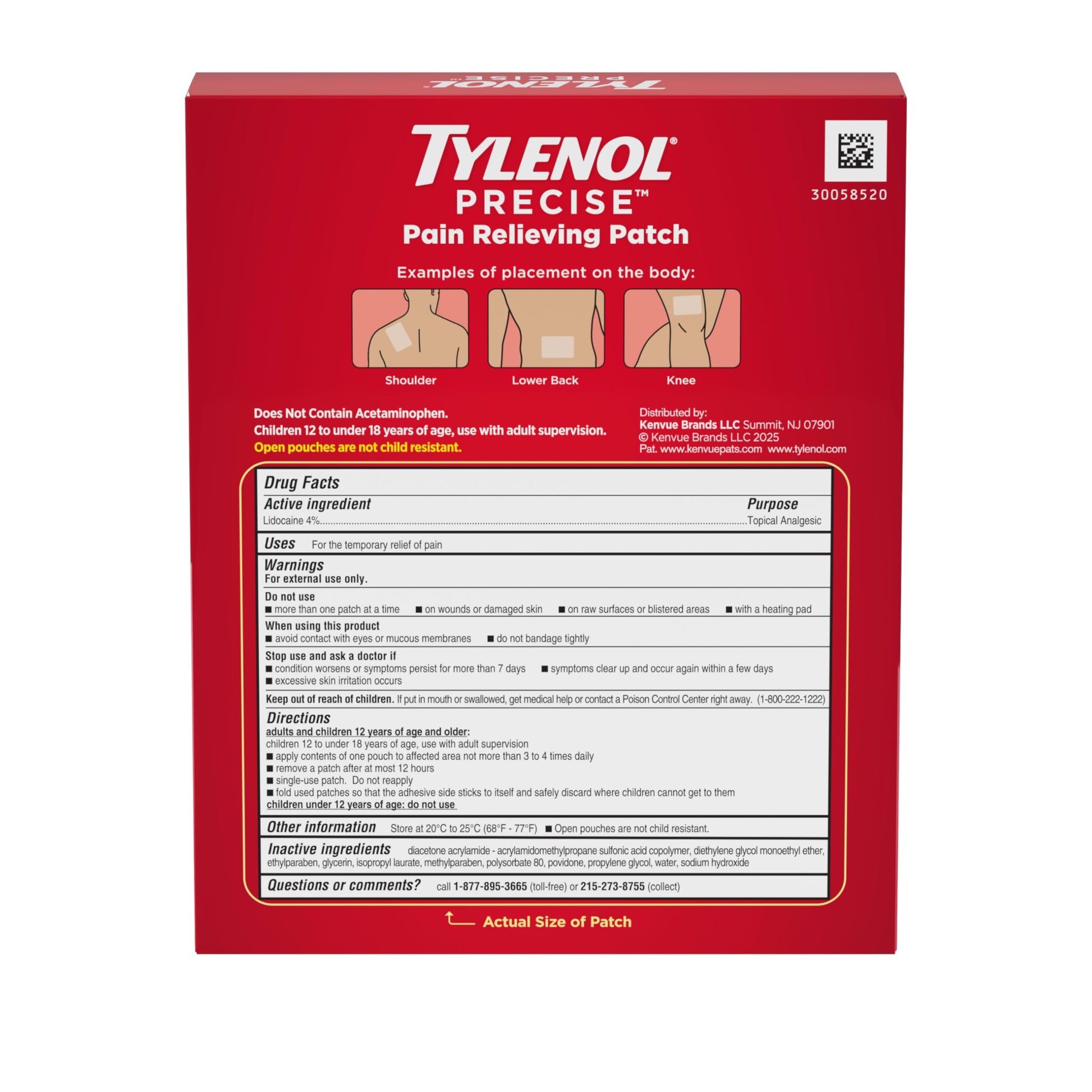 Tylenol Precise Pain Relieving Patches, Large Topical Analgesic Patches + Maximum OTC Strength Lidocaine Penetrates, Targeted Relief Ideal for Shoulder, Back & Knee Pain, Unscented, 4 ct Tylenol uk supplements