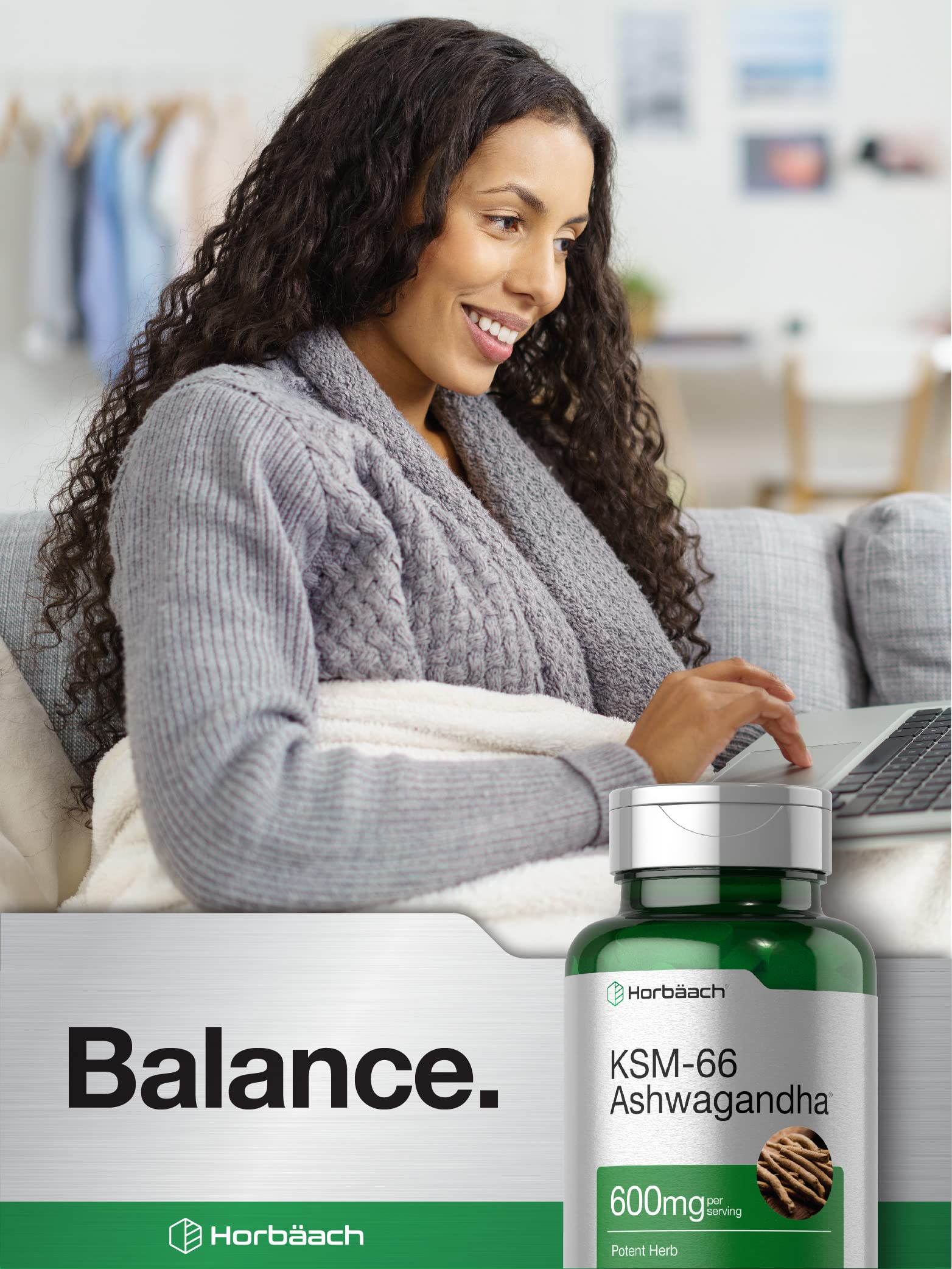 Horbäach KSM-66 Ashwagandha 600mg | with L-Theanine | 60 Coated Caplets | Vegan, Non-GMO, Gluten Free Complex Supplement Horbäach uk supplements