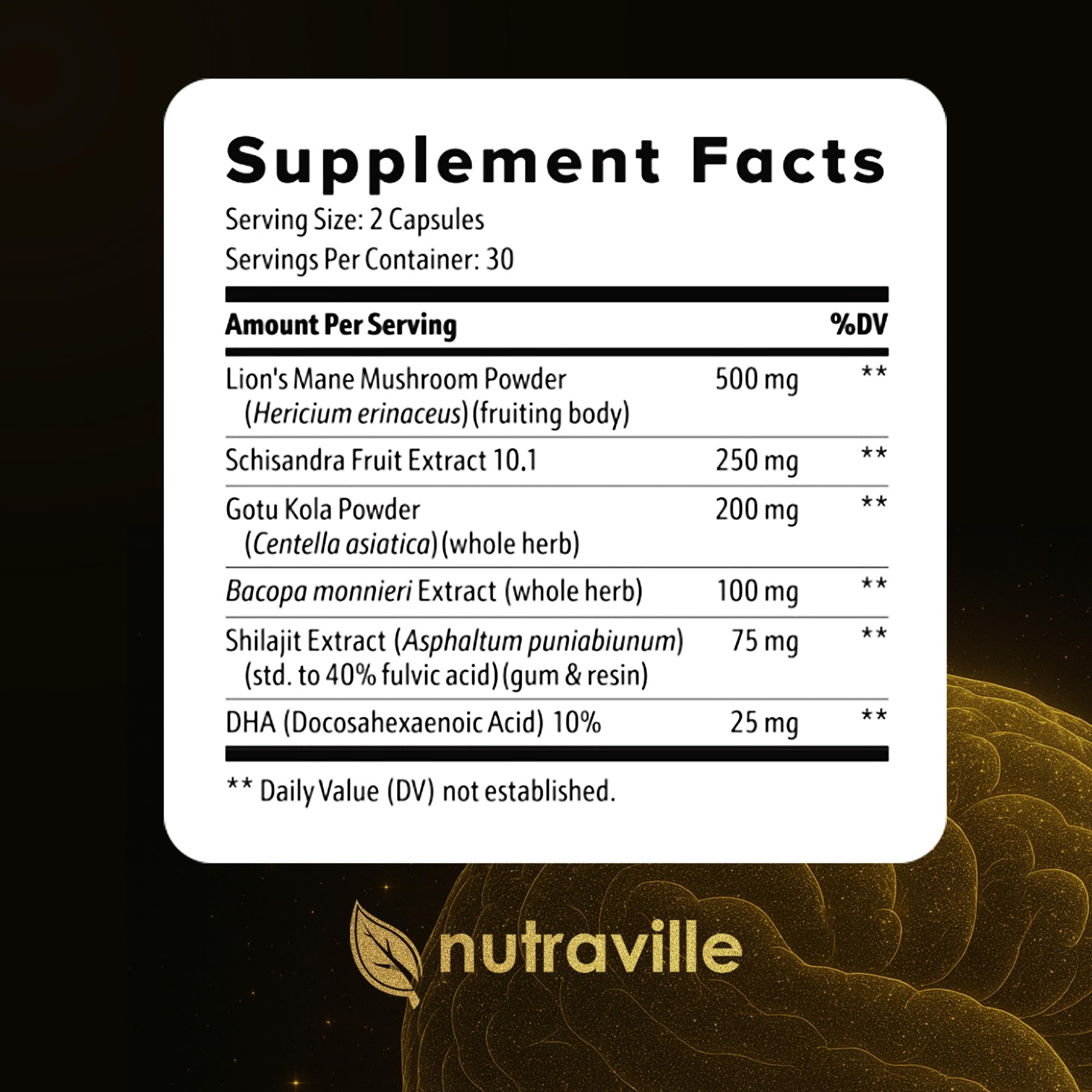 Nutraville CogniSurge Nootropics Brain Support Supplement for Memory and Focus - Nature-Powered Lion's Mane Supplement Capsules with Shilajit - No Caffeine or Stimulants - 30 Servings Nutraville uk supplements