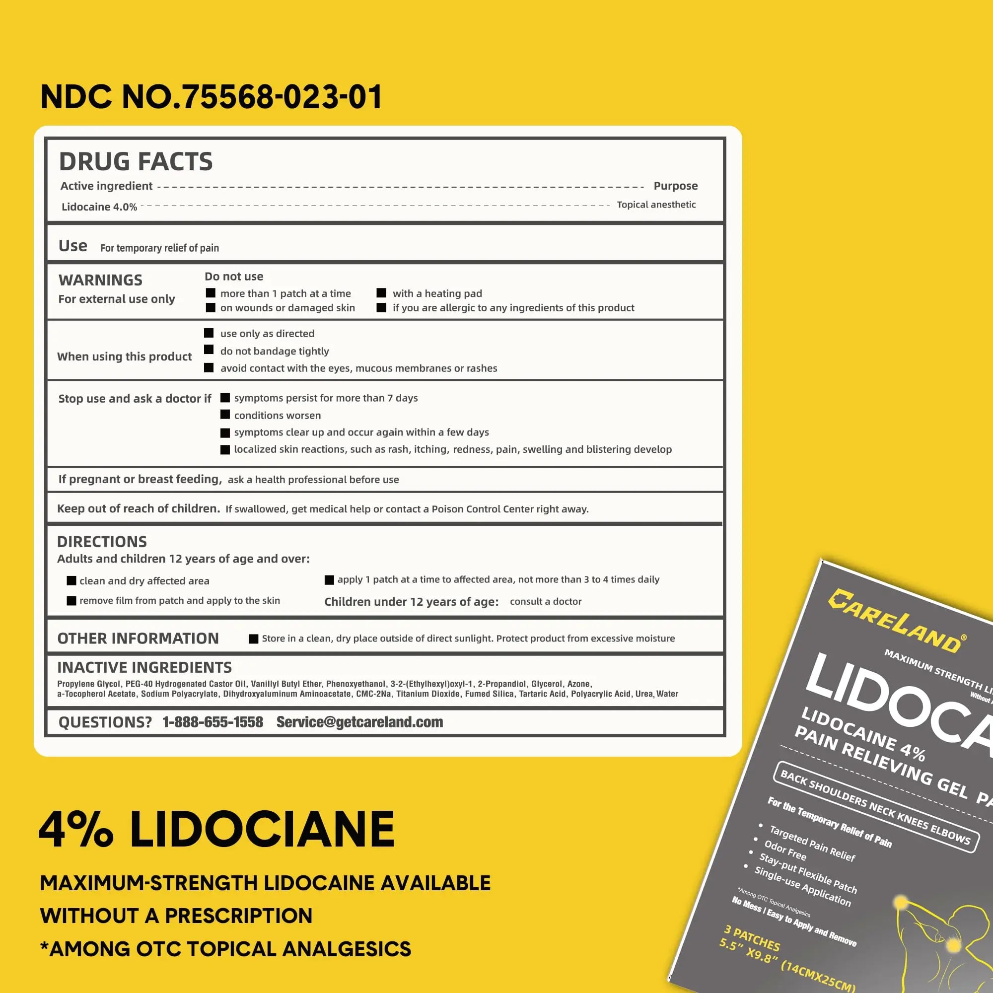 CARELAND 4% Extra Large Lidocaine Patches Maximum Strength Pain Relief Patch XL for Back & Shoulder,Back Pain Relief Products Patches & Flexible Fabric Numbs Away Pain, 6 Ct. CARELAND uk supplements