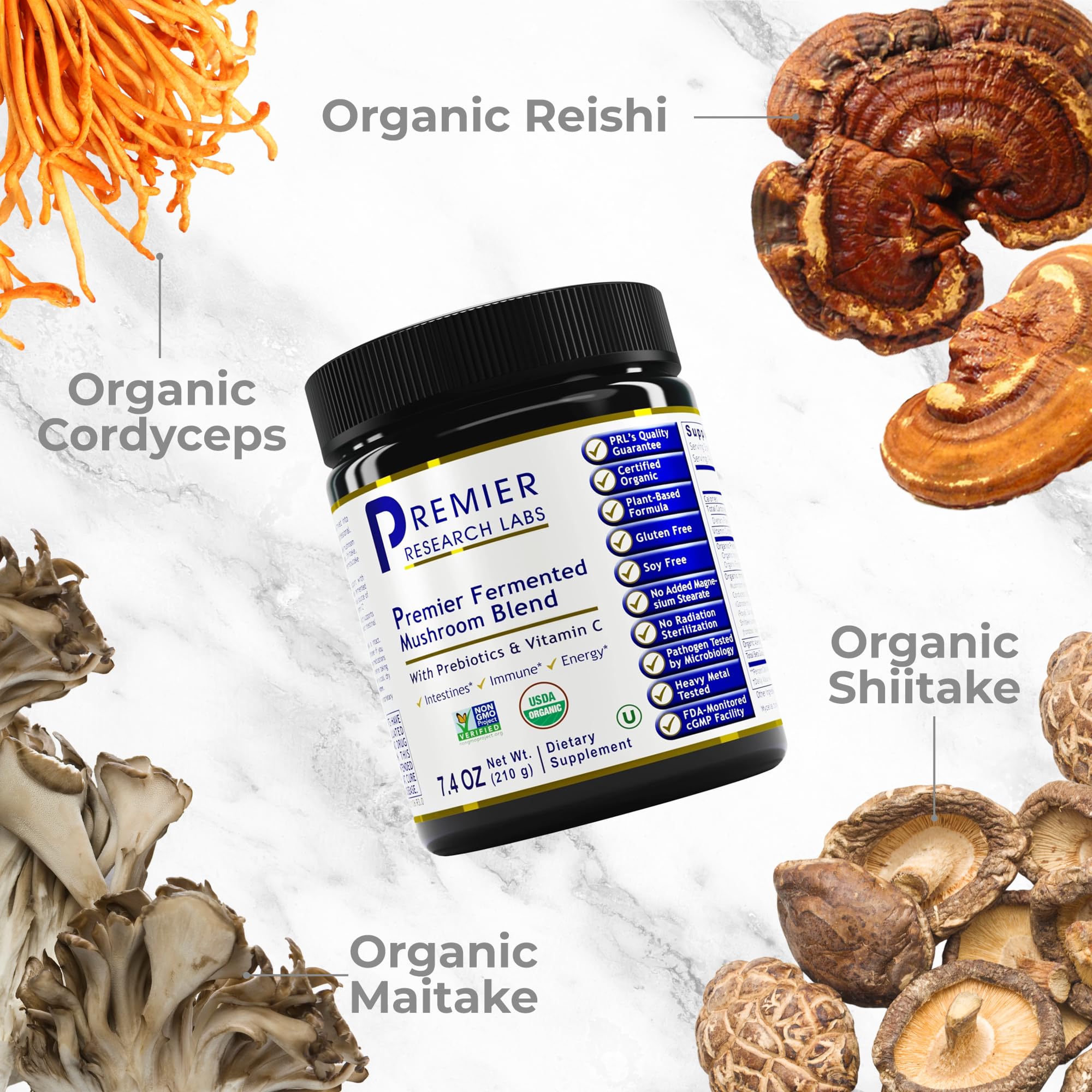 Premier Research Labs Premier Fermented Mushroom Blend - Reishi Mushroom Powder, Mushroom Extract for Drinks, Coffee, Mushroom Complex with Turkey Tail, Cordyceps for Immune & Gut Health - 7.4 oz Premier Research Labs uk supplements