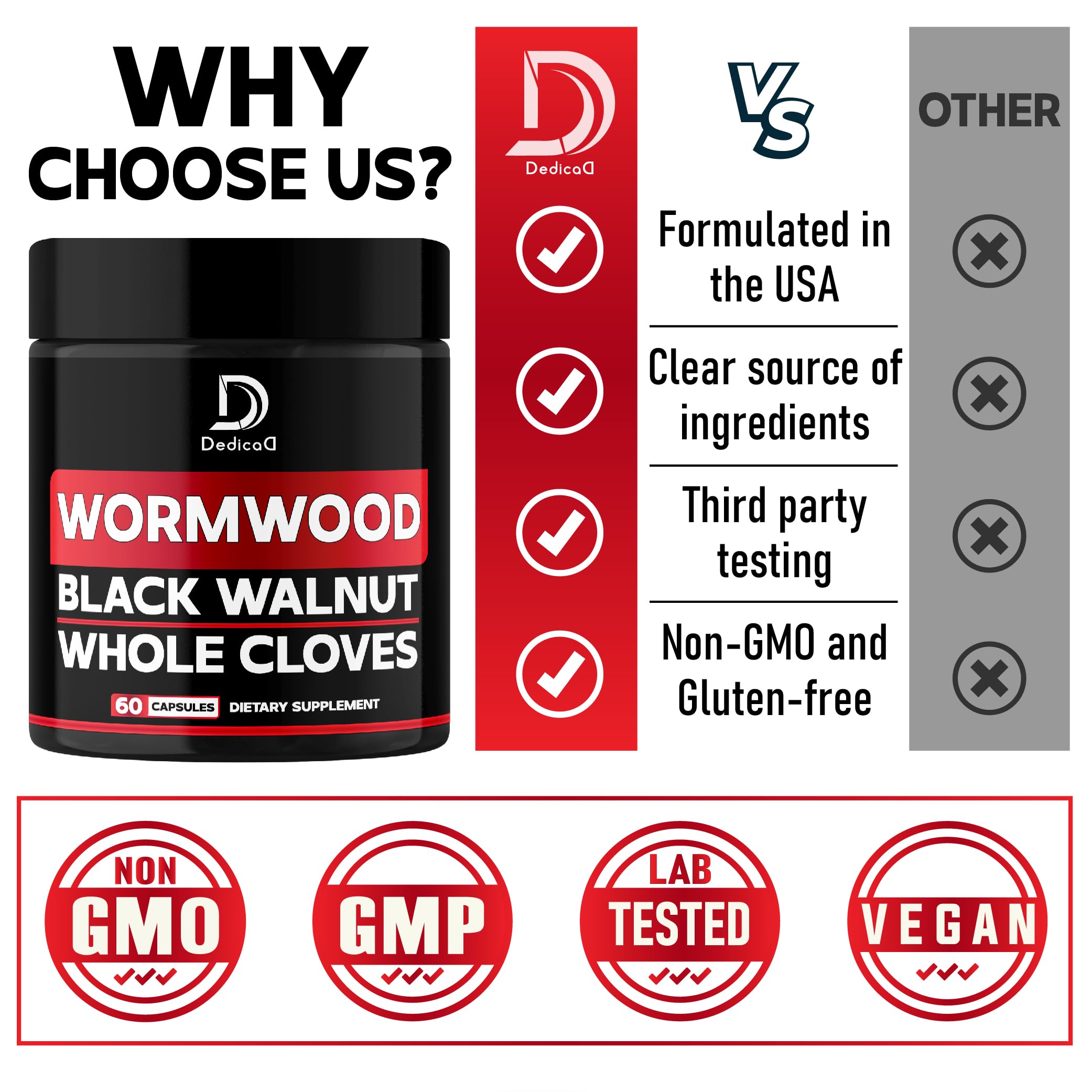 DEDICAD 1500mg Wormwood Capsules with Black Walnut & Cloves - Artemisia Annua Supplement for Immunity - 60 Vegan Capsules DEDICAD uk supplements