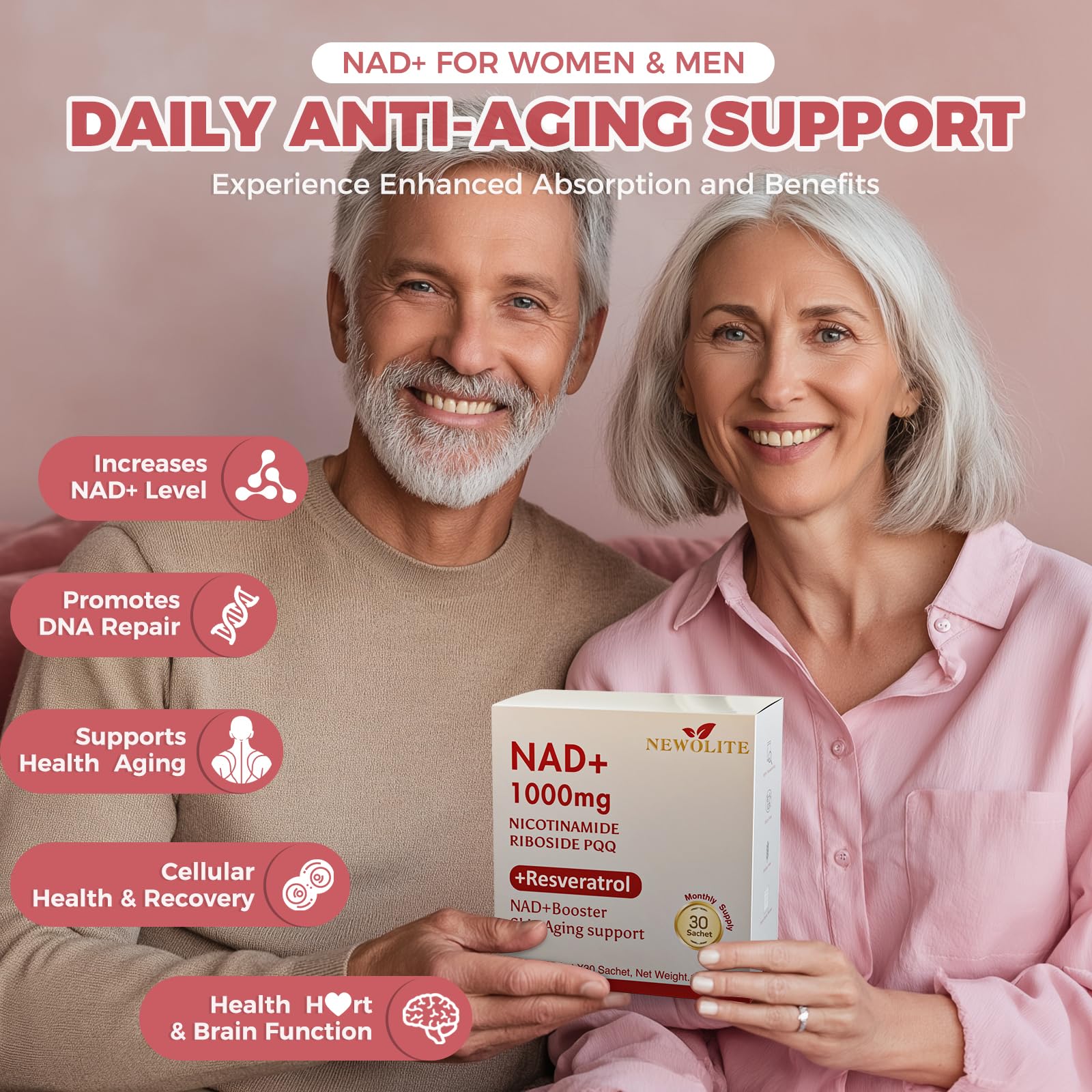 NAD+ Liquid Supplement 1000mg 30 Sachet, Nicotinamide Riboside & Resveratrol with PQQ DNA Repair Advanced NAD Supplement for Men & Women,Boosts Cellular Energy NEWOLITE uk supplements