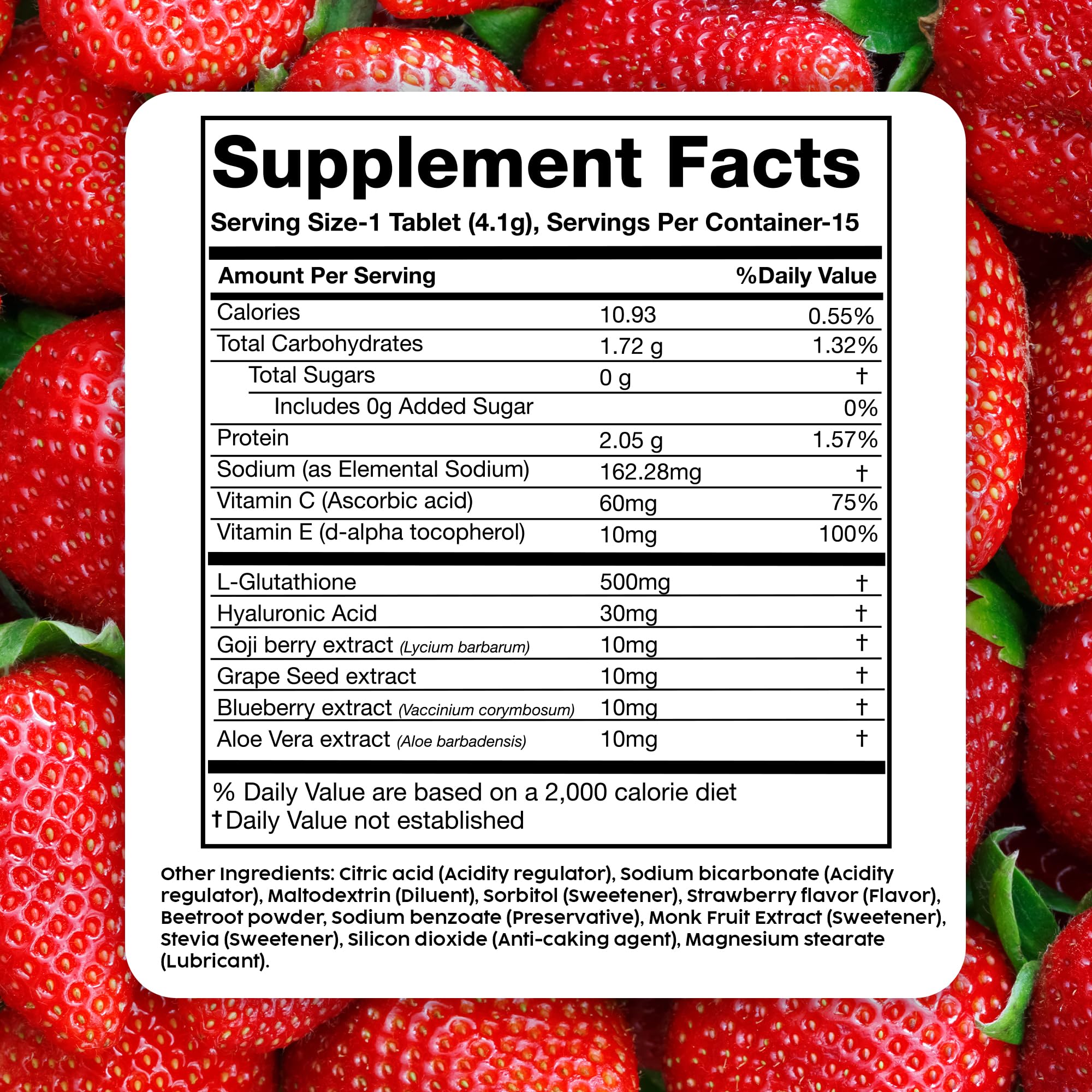 PLIX Glowy Skin 500mg Glutathione Supplement with Hyaluronic Acid, Vitamin C, E & Berries | 30 Effervescent Tablets, Strawberry Flavor PLIX - THE PLANT FIX uk supplements