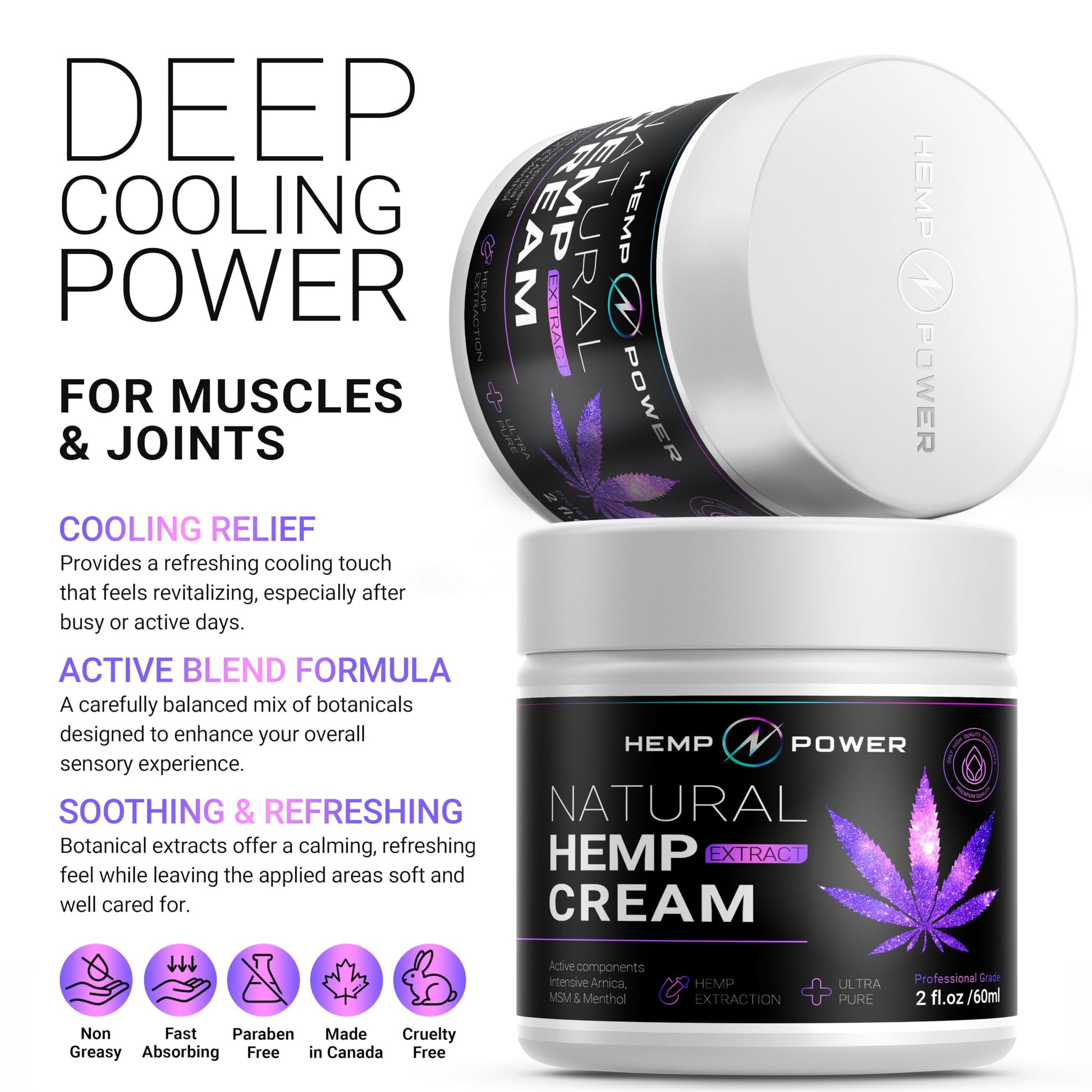 Hemp Power Joint Muscle Relief Cream, with Hemp, Menthol, MSM Arnica, Support Your Back, Muscles, Joints, Neck, Shoulder, Knee, Nerves - 2 Fl Oz. HEMP POWER uk supplements