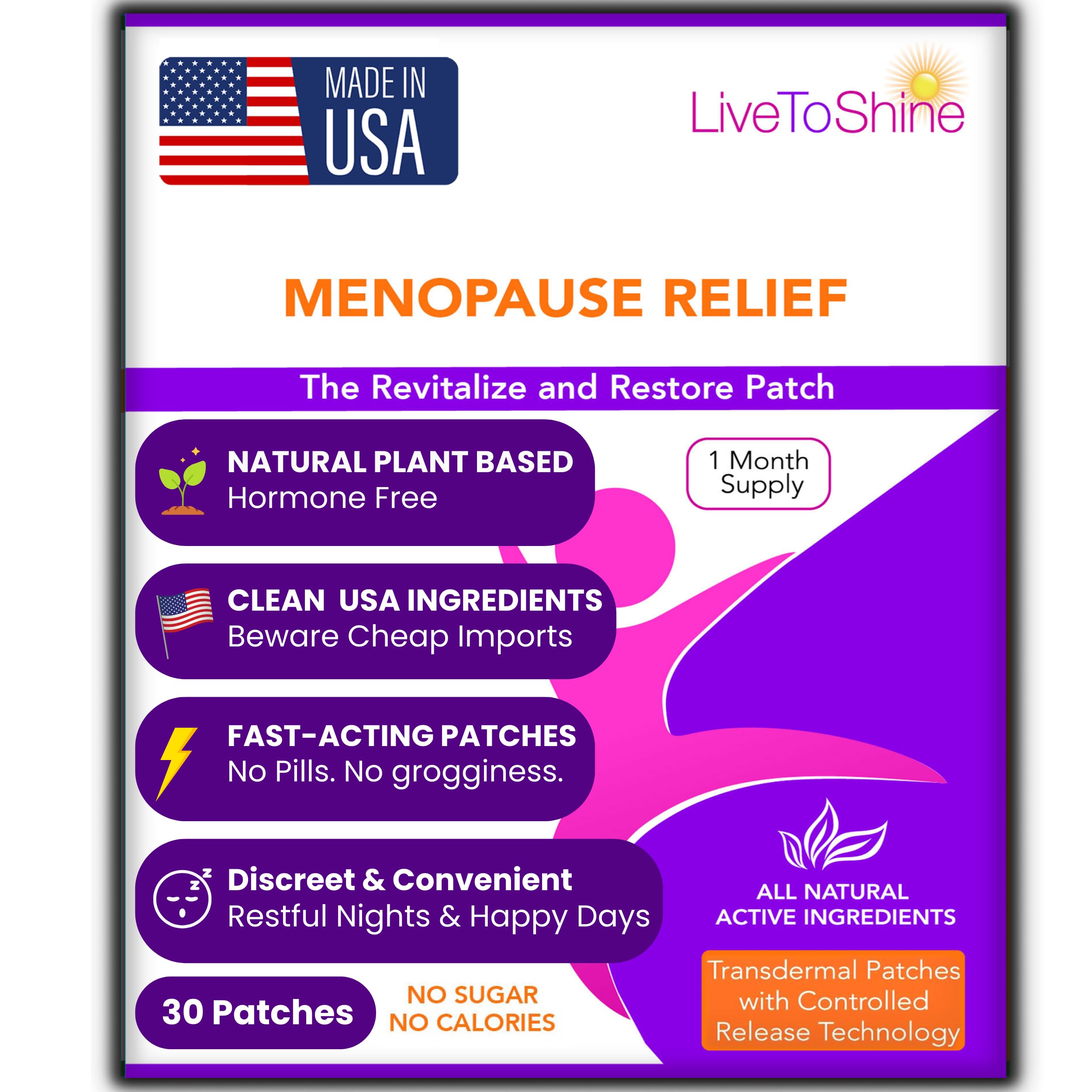 Menopause & Perimenopause Relief Patch for Women – Hot Flash, Mood & Symptom Support – Black Cohosh, Ashwagandha & More – 30 Topical Patches – USA Made by Live to Shine Live To Shine uk supplements