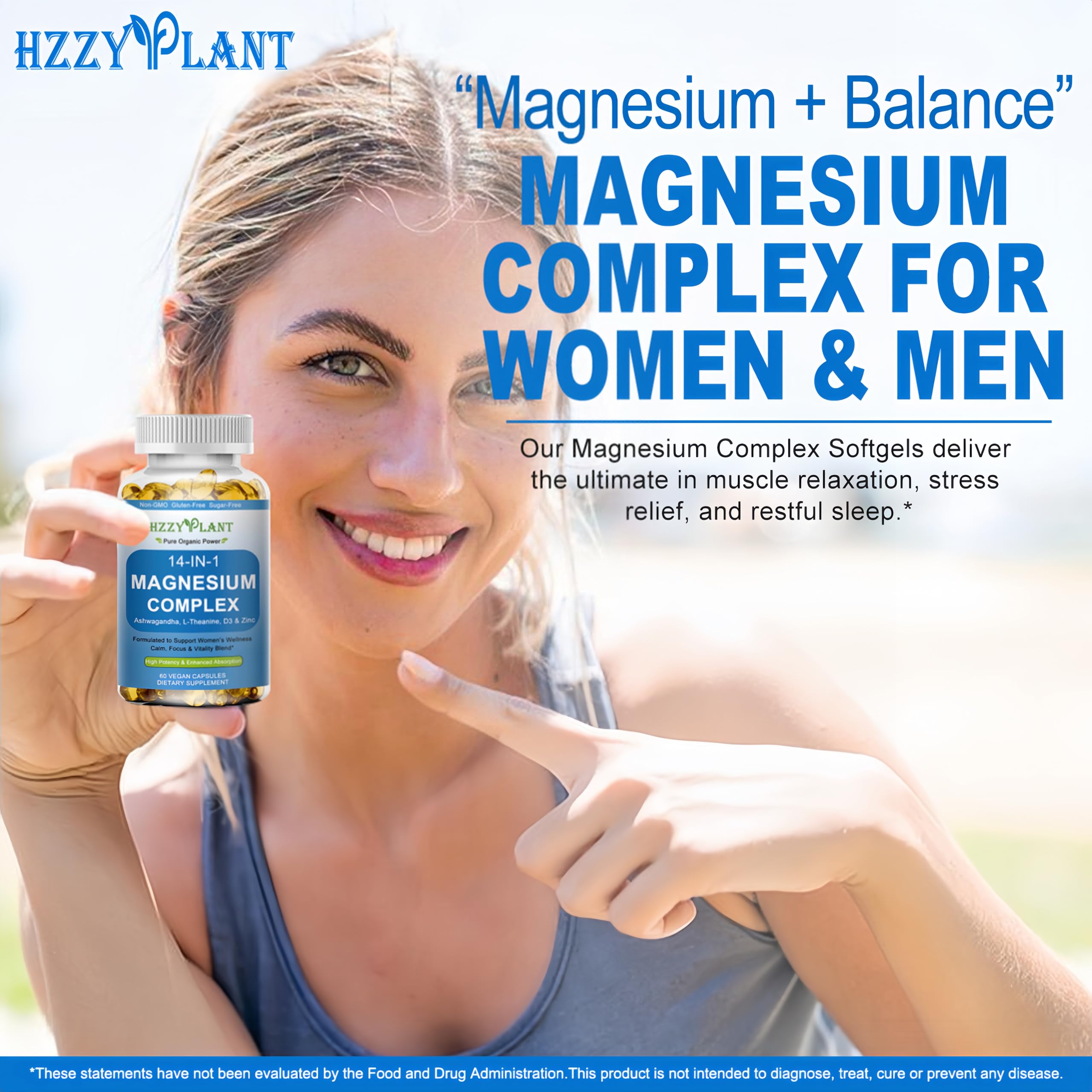 Magnesium Complex Softgels, High Absorption Magnesium Supplement with Glycinate, Citrate, Malate, Taurate, 14-in-1 Magnesium Complex for Women & Men for Muscle, Heart, Sleep Support, 2 Month Supply HZZYPLANT uk supplements