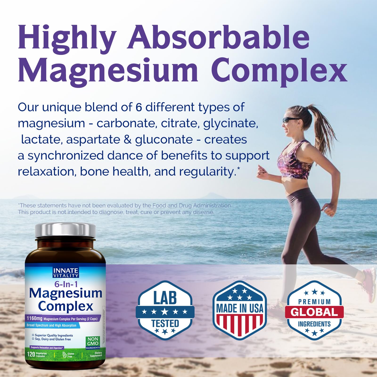Innate Vitality Magnesium Complex 6-in-1, 1160mg Per Serving, Rest & Digestion, Magnesium Glycinate & Citrate, High Absorption, 120 Vegan Capsules Innate Vitality uk supplements