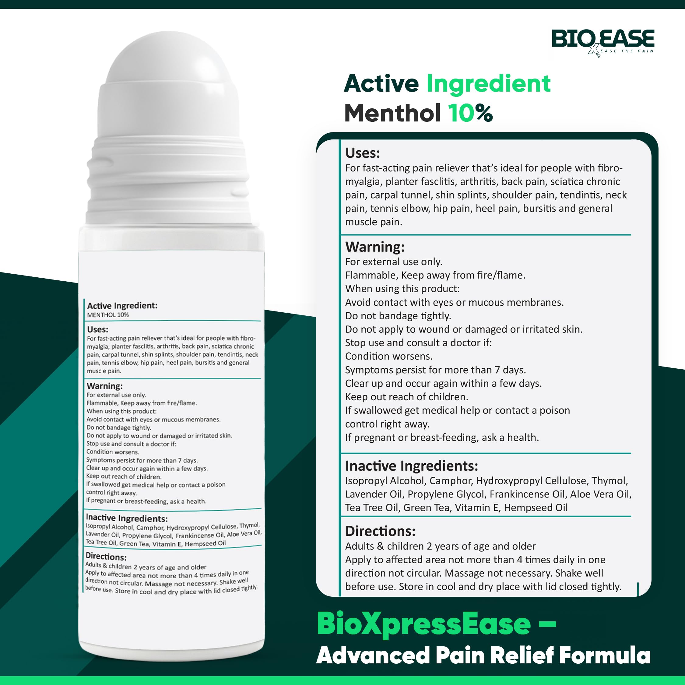 BioXPressEase Fast-Acting Hemp Pain Relief Roll On - Highly Effective, Cool & Topical Pain Relief Extra Strength for Muscle, Joint, & Back – Easy Roll On Maximum Strength - Made in USA BIOXPRESSEASE uk supplements