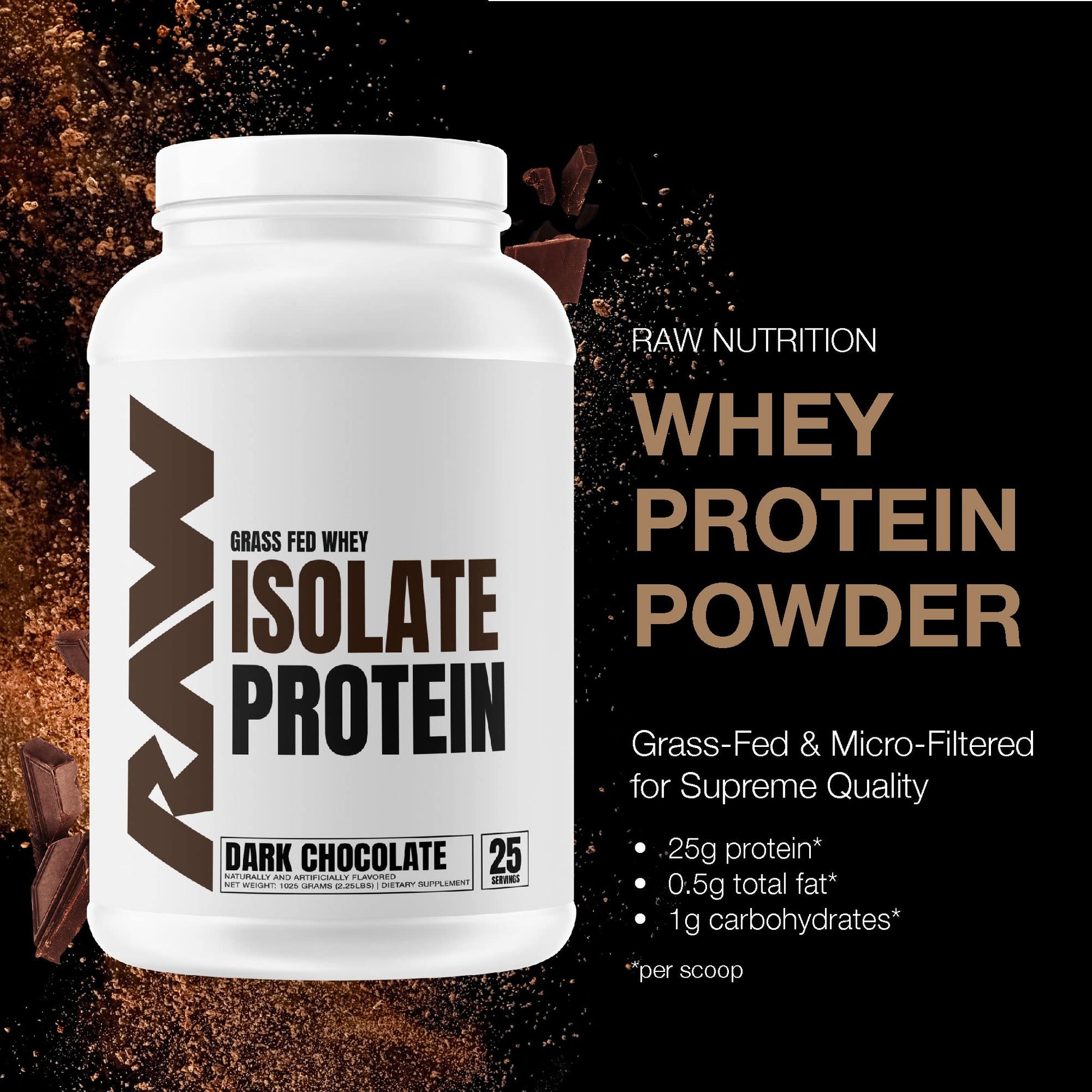 RAW Whey Isolate Protein Powder, Dark Chocolate - 100% Grass-Fed Sports Nutrition RAW uk supplements