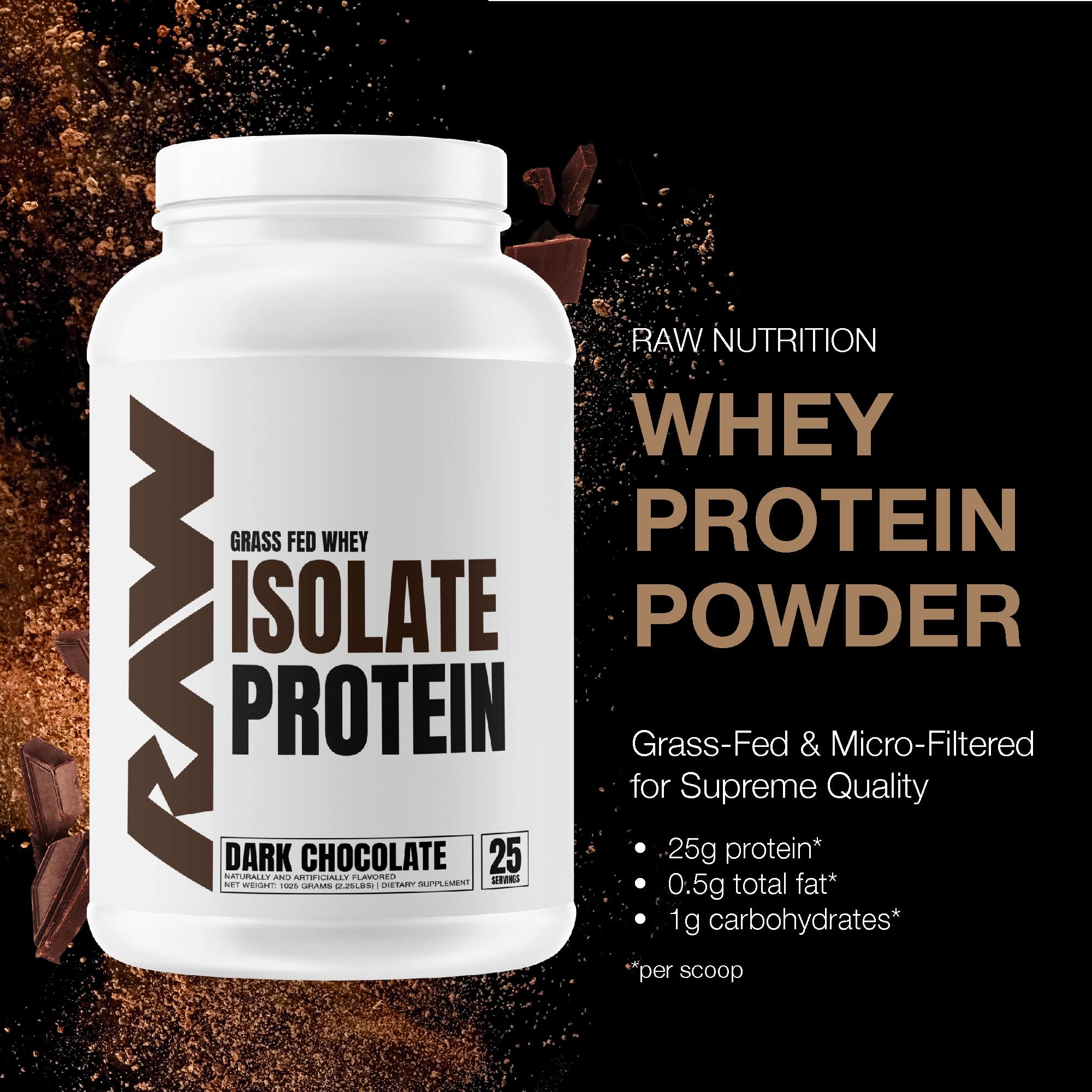 RAW Whey Isolate Protein Powder, Dark Chocolate - 100% Grass-Fed Sports Nutrition RAW uk supplements