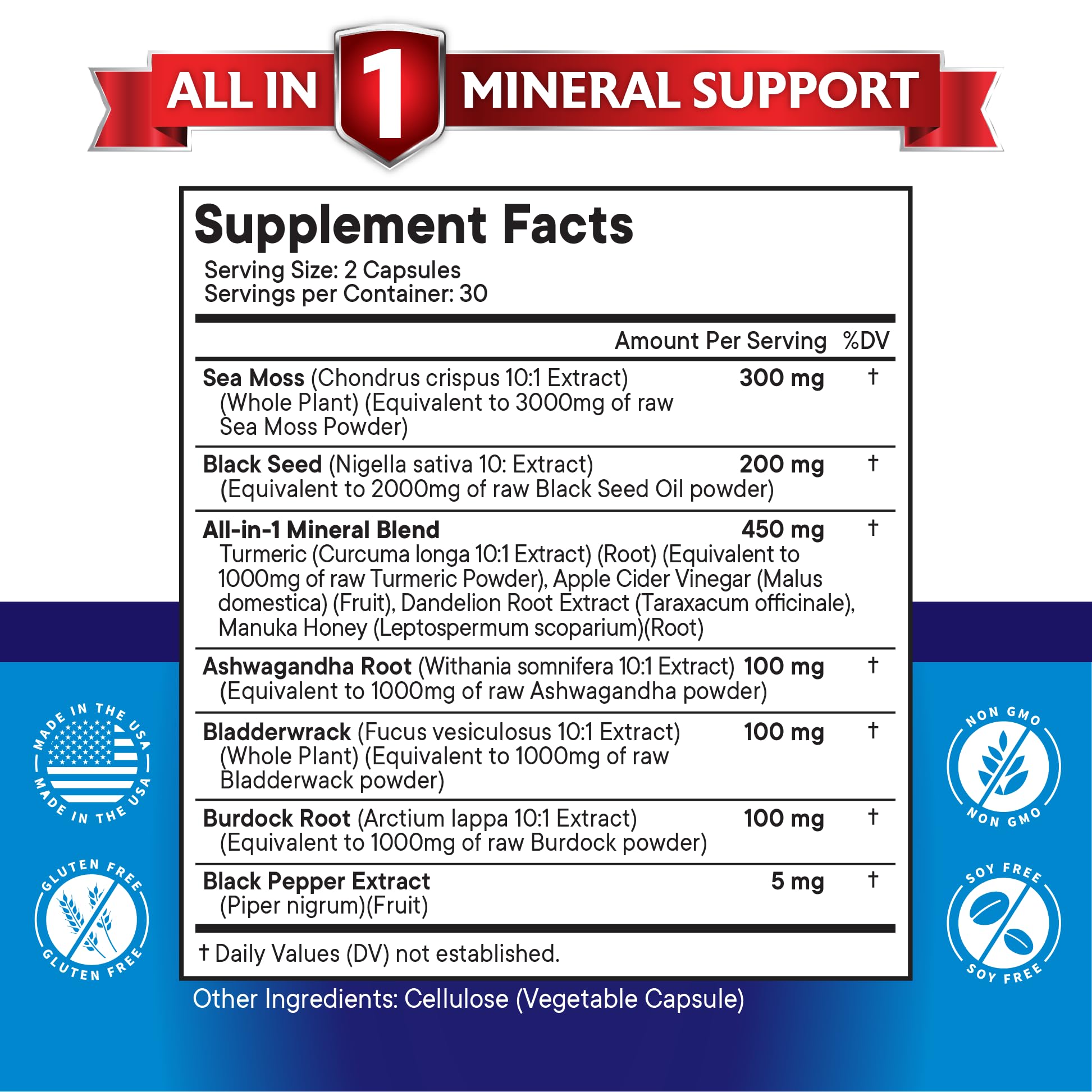 Silica Sea Moss 3000mg Black Seed Oil 2000mg Ashwagandha 1000mg Turmeric 1000mg NEW AGE uk supplements