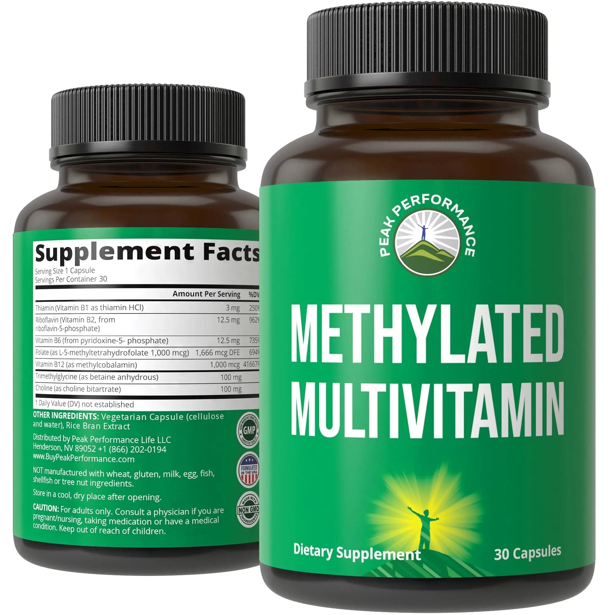 Methylated Multivitamin + Methylated B Complex Supplement. With Trimethylglycine (TMG), L Methylfolate, Methyl B12 + B1 + B2 + B6 Vitamins + Choline Peak Performance uk supplements