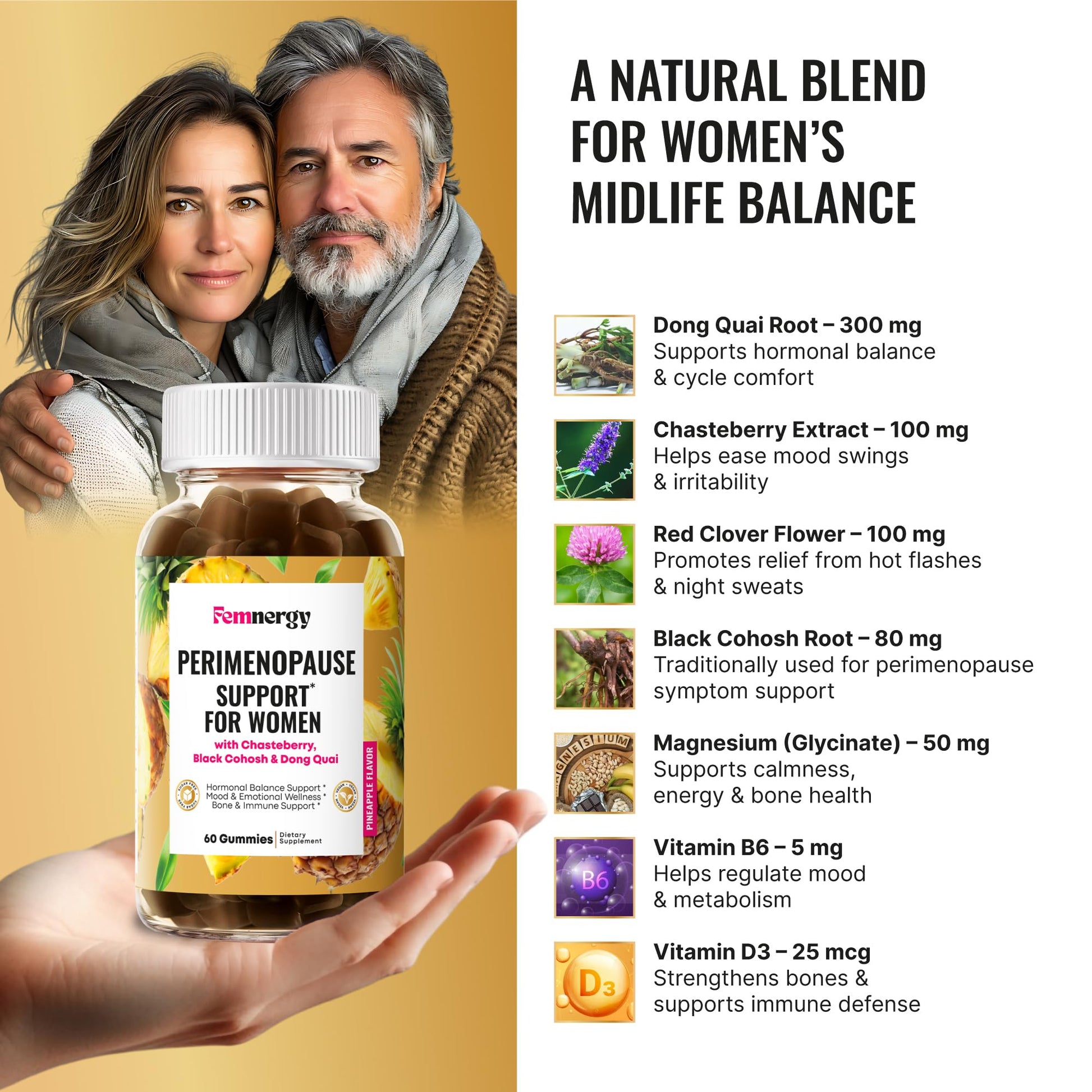 Femnergy Perimenopause Support Gummies for Women - Menopause Relief Estrogen & Hormone Balance Supplement with Black Cohosh Chasteberry Vitamins D3 B6 for Hot Flashes Night Sweats & Mood Swings Femnergy uk supplements