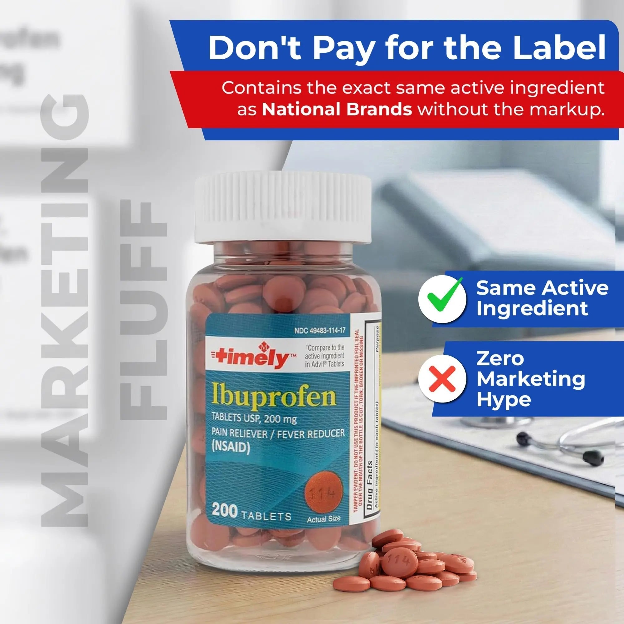 TIME-Cap Labs 200 Tablets Ibuprofen 200mg Coated - Pain Reliever & Fever Reducer (NSAID) for Adults, Helps with Headache, Back Pain, Muscle Aches, Toothaches, Menstrual Cramps & Minor Arthritis Pain TIME-CAP LABS, INC. uk supplements