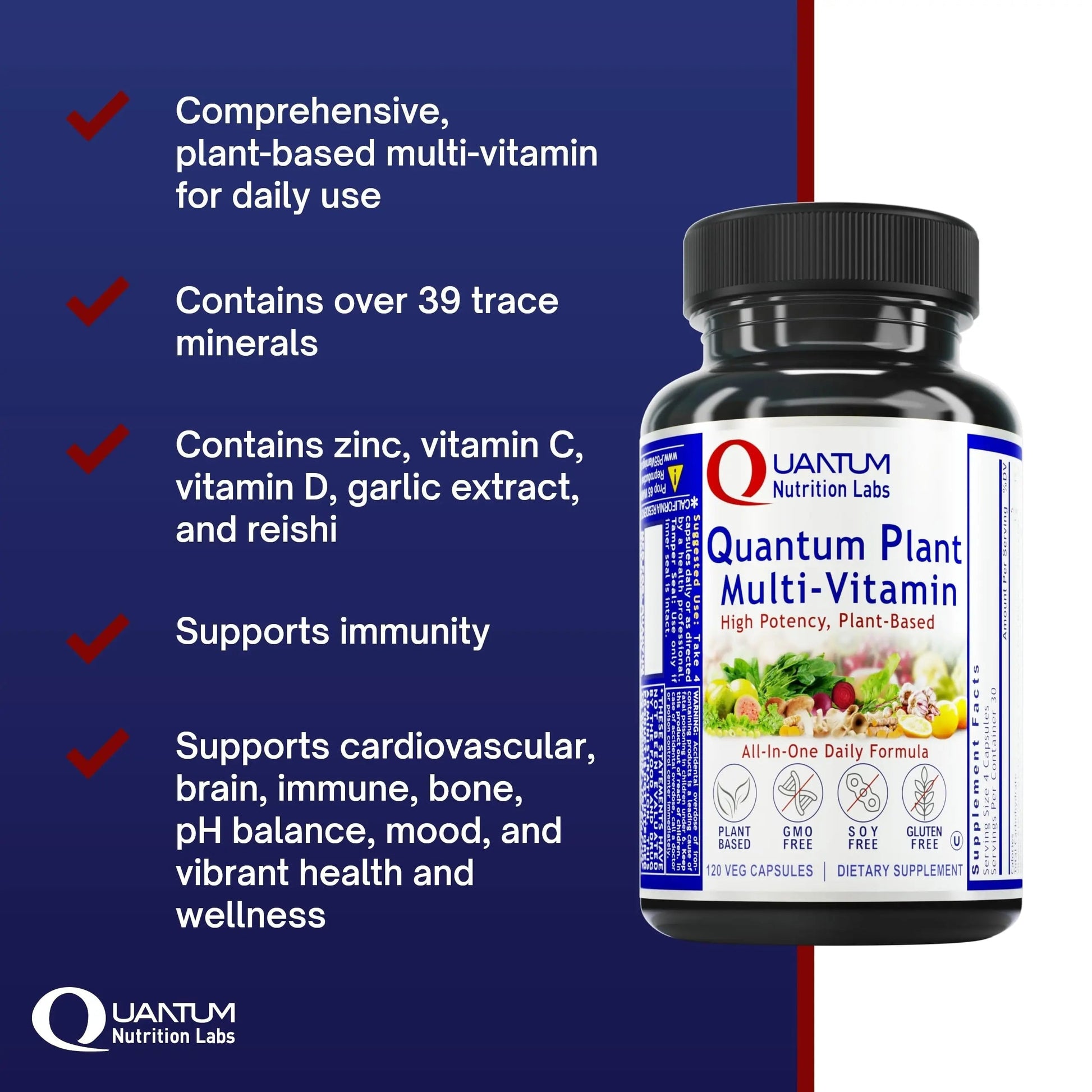 QNL Quantum Plant Multi-Vitamin - Complete Multivitamin - Immune Support for Adults - Natural Multivitamin for Men & Women Quantum Nutrition uk supplements
