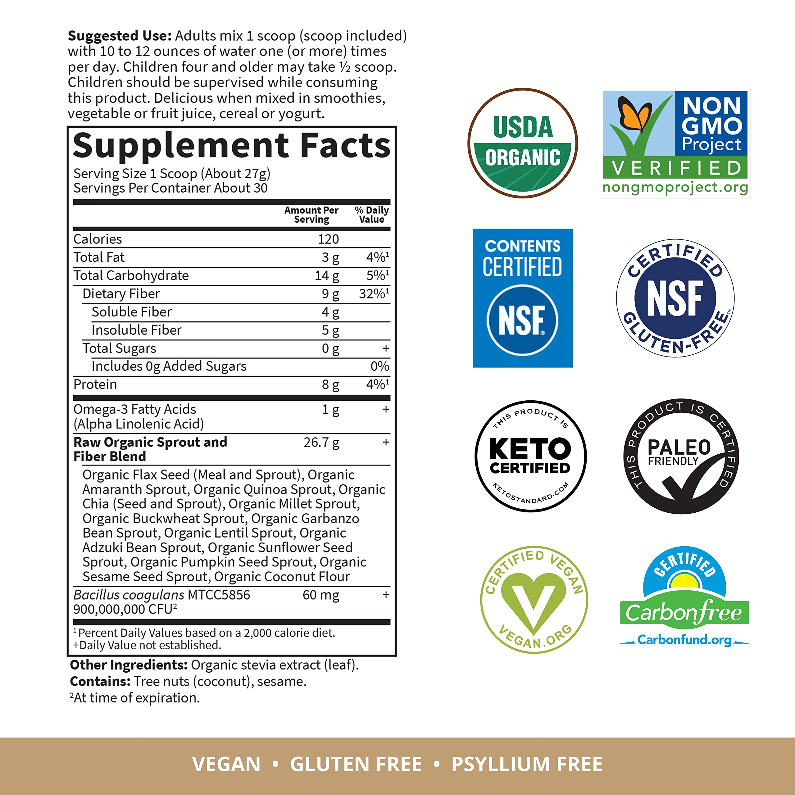 Garden Of Life Raw Organic Superfood Fiber for Constipation Relief, 1.77oz (803g) Powder Garden of Life uk supplements