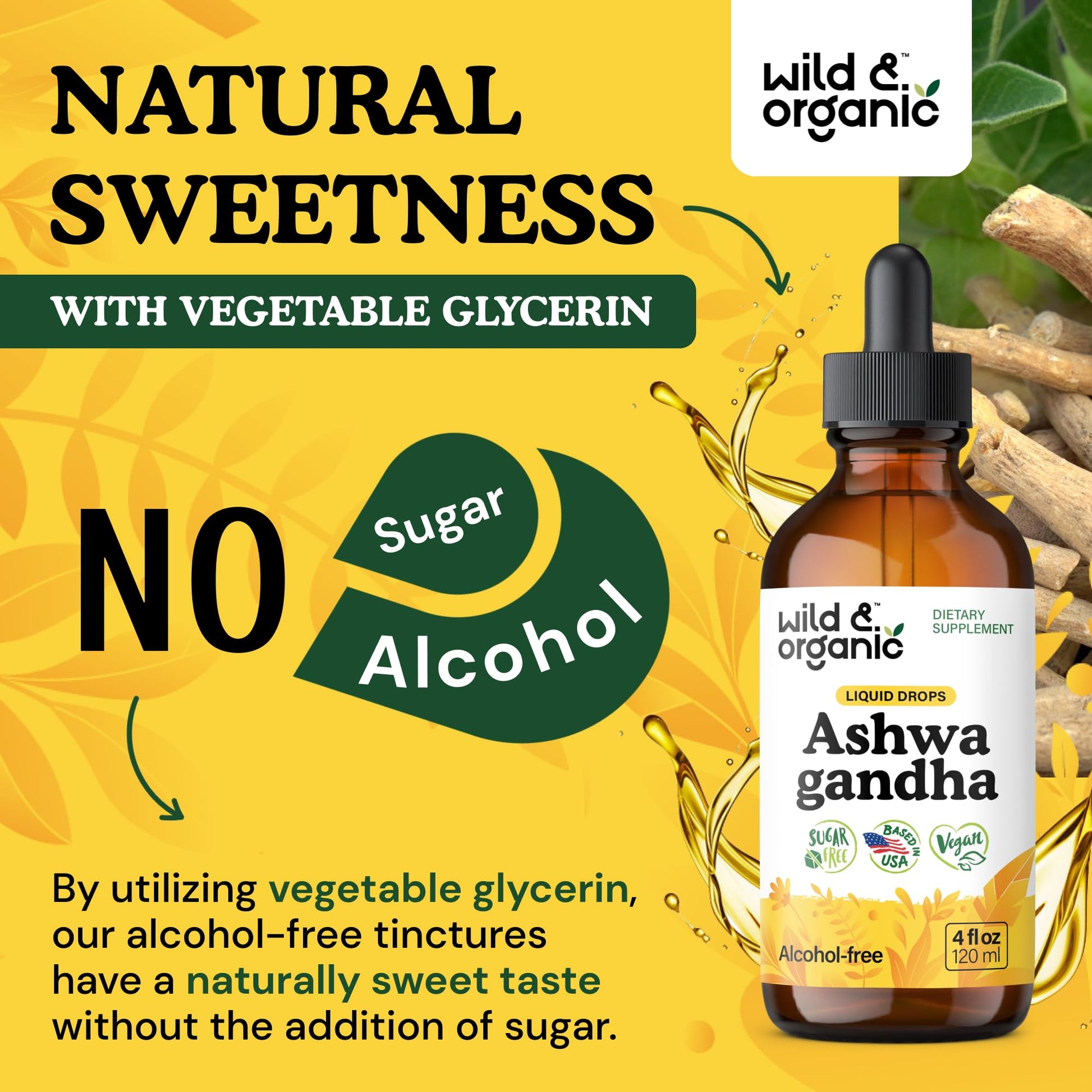 Wild & Organic Ashwagandha Drops - Mood Support & Positive Energy - 500 mg Ashwagandha for Women & Men - Add to Tea Liquid Extract for Relaxation - Non-GMO, Sugar & Alcohol-Free Tincture - 4 fl oz Wild & Organic uk supplements