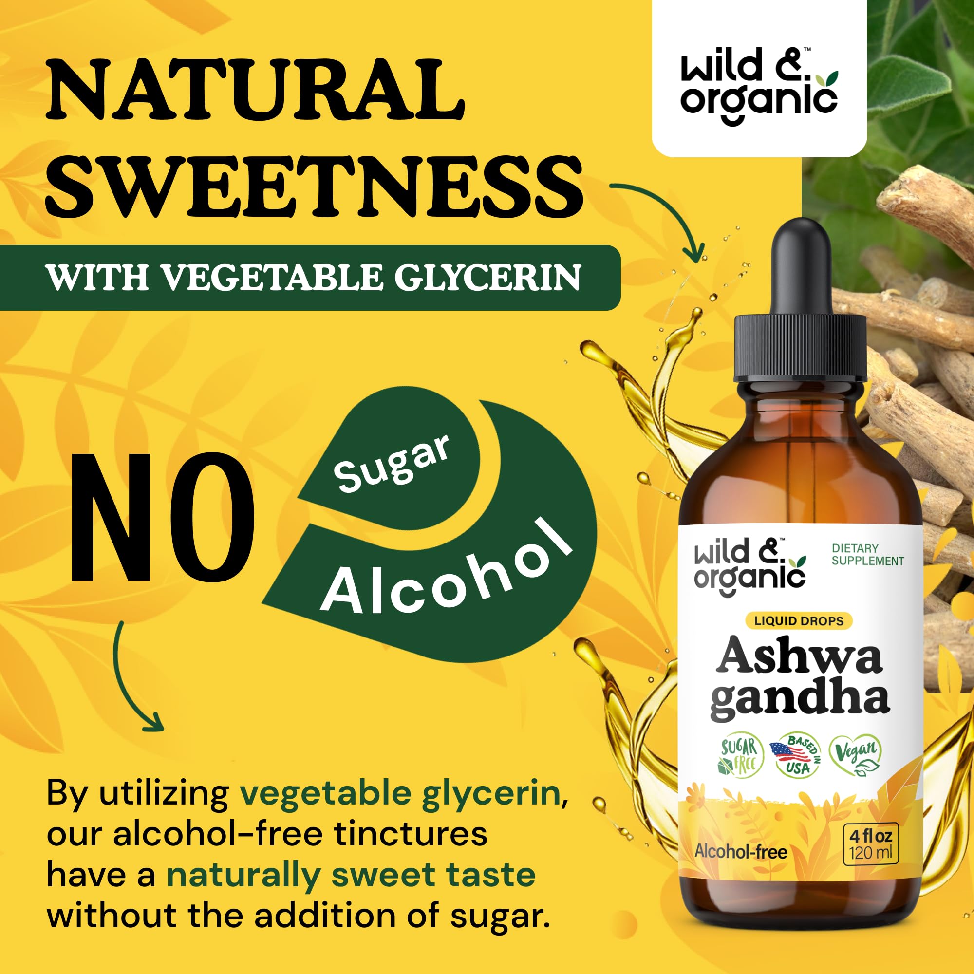 Wild & Organic Ashwagandha Drops - Mood Support & Positive Energy - 500 mg Ashwagandha for Women & Men - Add to Tea Liquid Extract for Relaxation - Non-GMO, Sugar & Alcohol-Free Tincture - 4 fl oz Wild & Organic uk supplements
