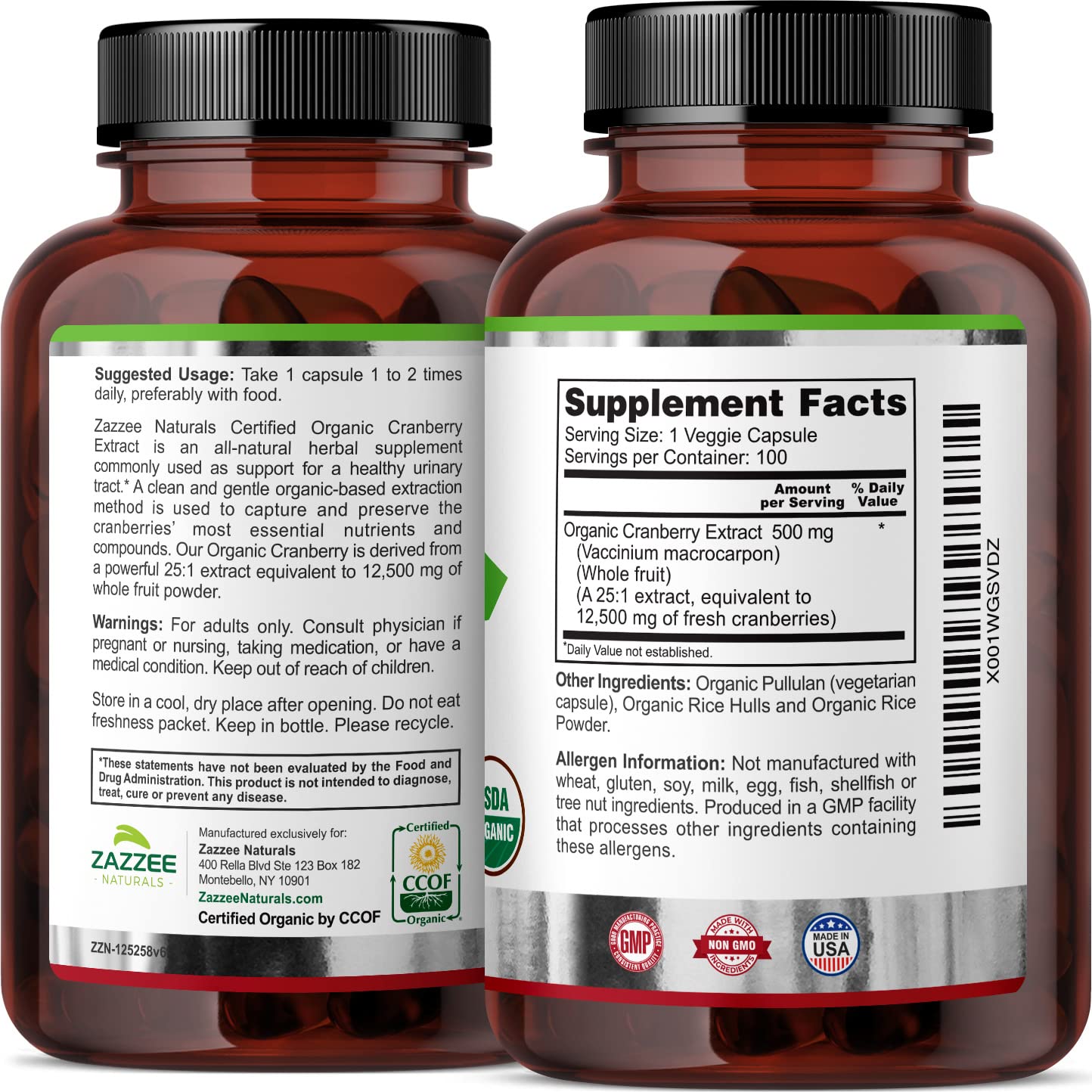 Zazzee USDA Organic Cranberry 25:1 Extract, 12,500 mg Strength, 100 Vegan Capsules Zazzee uk supplements