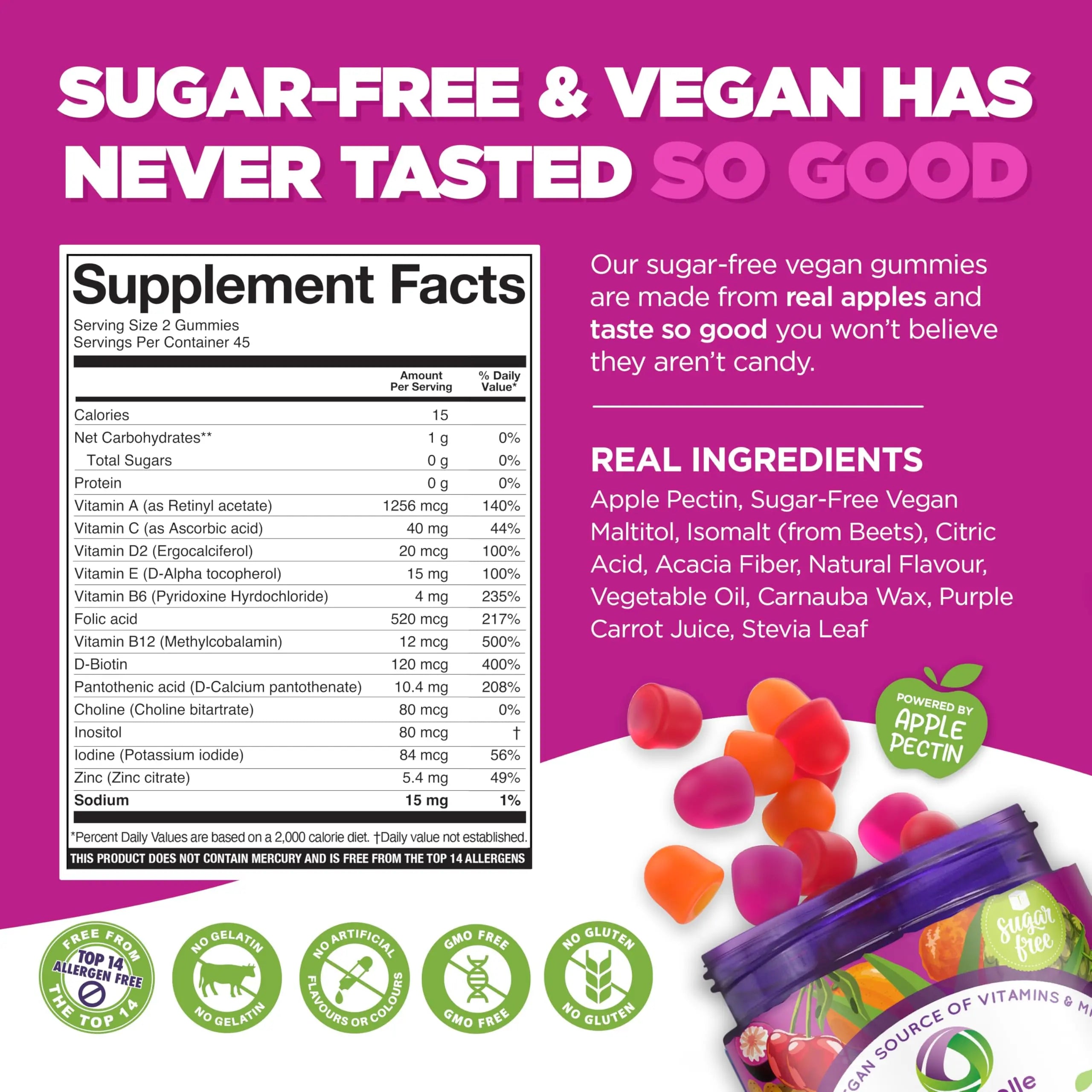 NUTRAMIN Daily Vegan Keto Multivitamin Gummies Non-GMO Natural Vitamin C, D + Zinc for Immunity, Plant-Based, Sugar-Free Nutracelle uk supplements