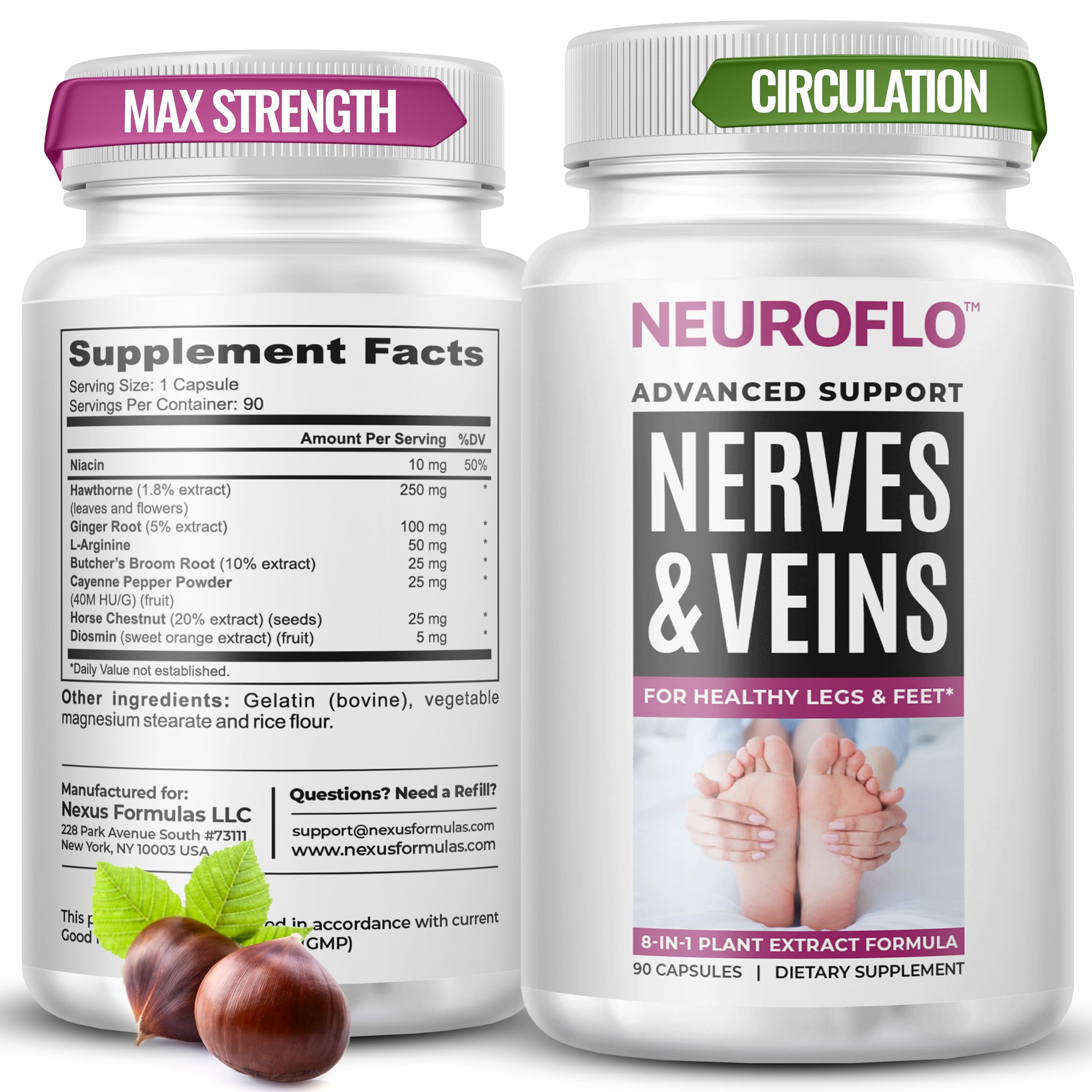 Mizzle Leg Circulation Supplement - Supports Nerves, Veins with 1470mg, 8 in 1 Capsule of Chestnut, Diosmin, Hawthorn for Maximum Relief in Toes, Feet, Ankles, Calves, Legs - Neuroflo Mizzle uk supplements