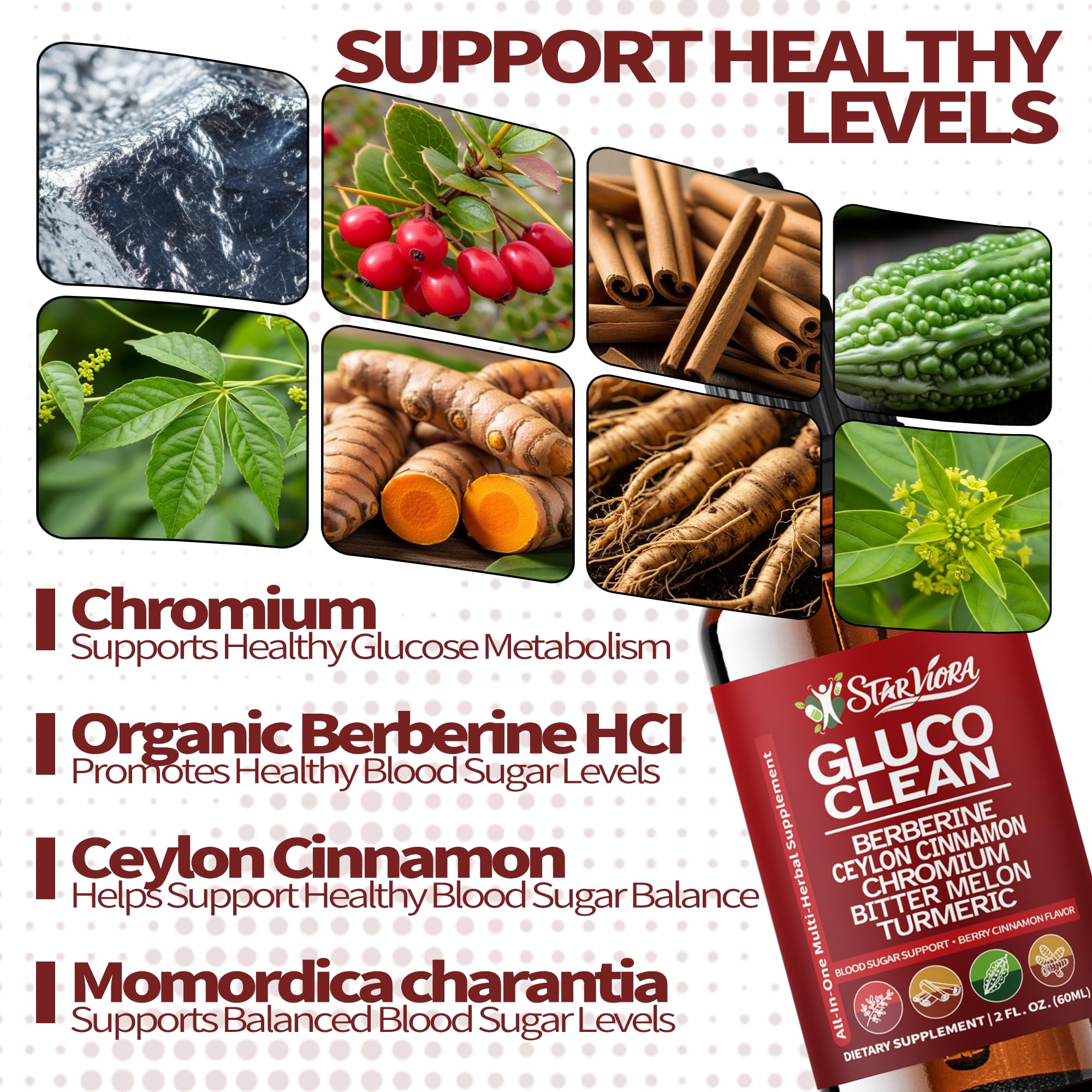 StarViora Gluco Clean Sugar-Free Herbal Blend with Berberine & Chromium, Bitter Melon, Ginseng and Alpha Lipoic Acid for Daily Wellness StarViora uk supplements