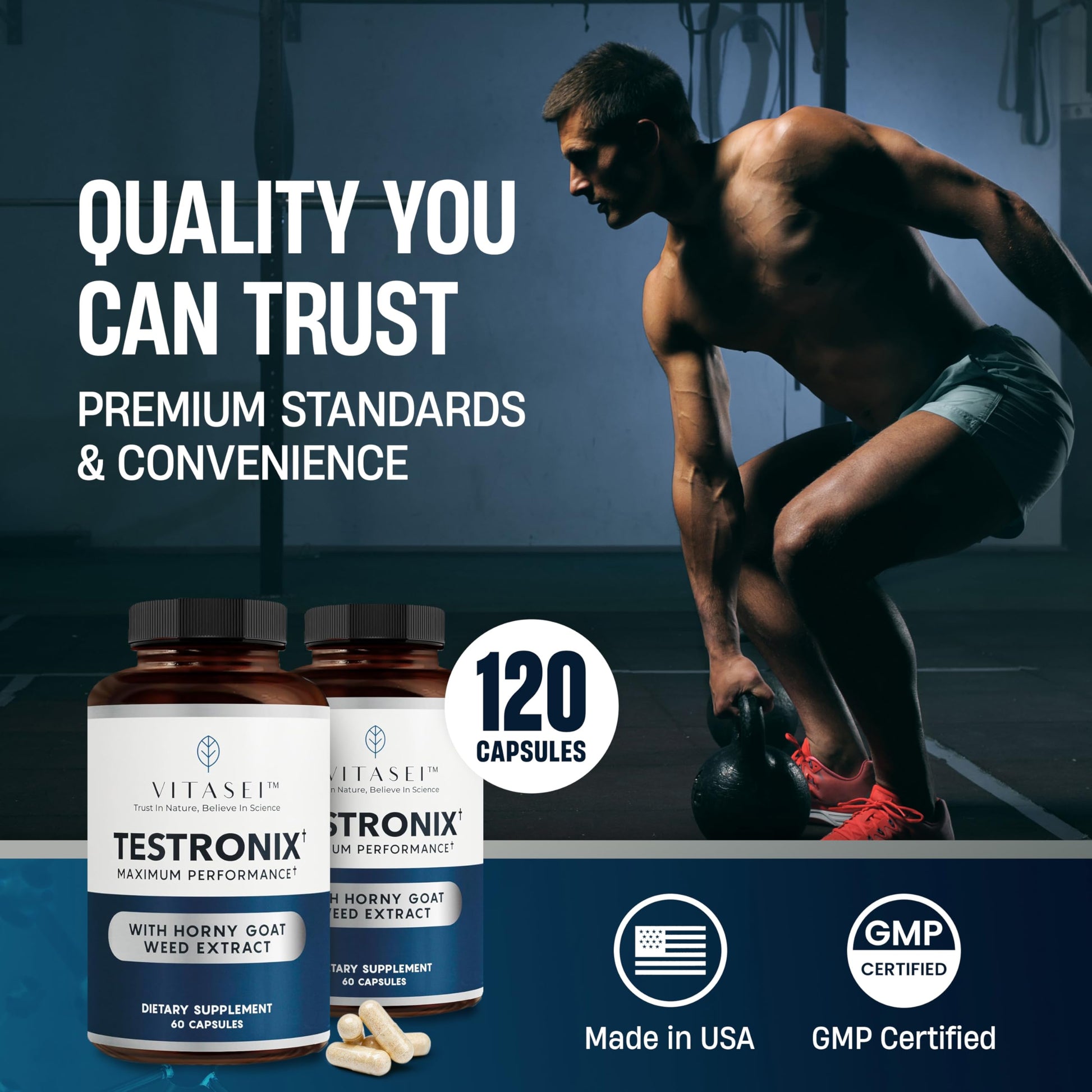 VITASEI Testronix Performance Supplement for Men - Energy and Muscle Supplements for Mens Health - 60 Capsules (Pack of 2) VITASEI uk supplements